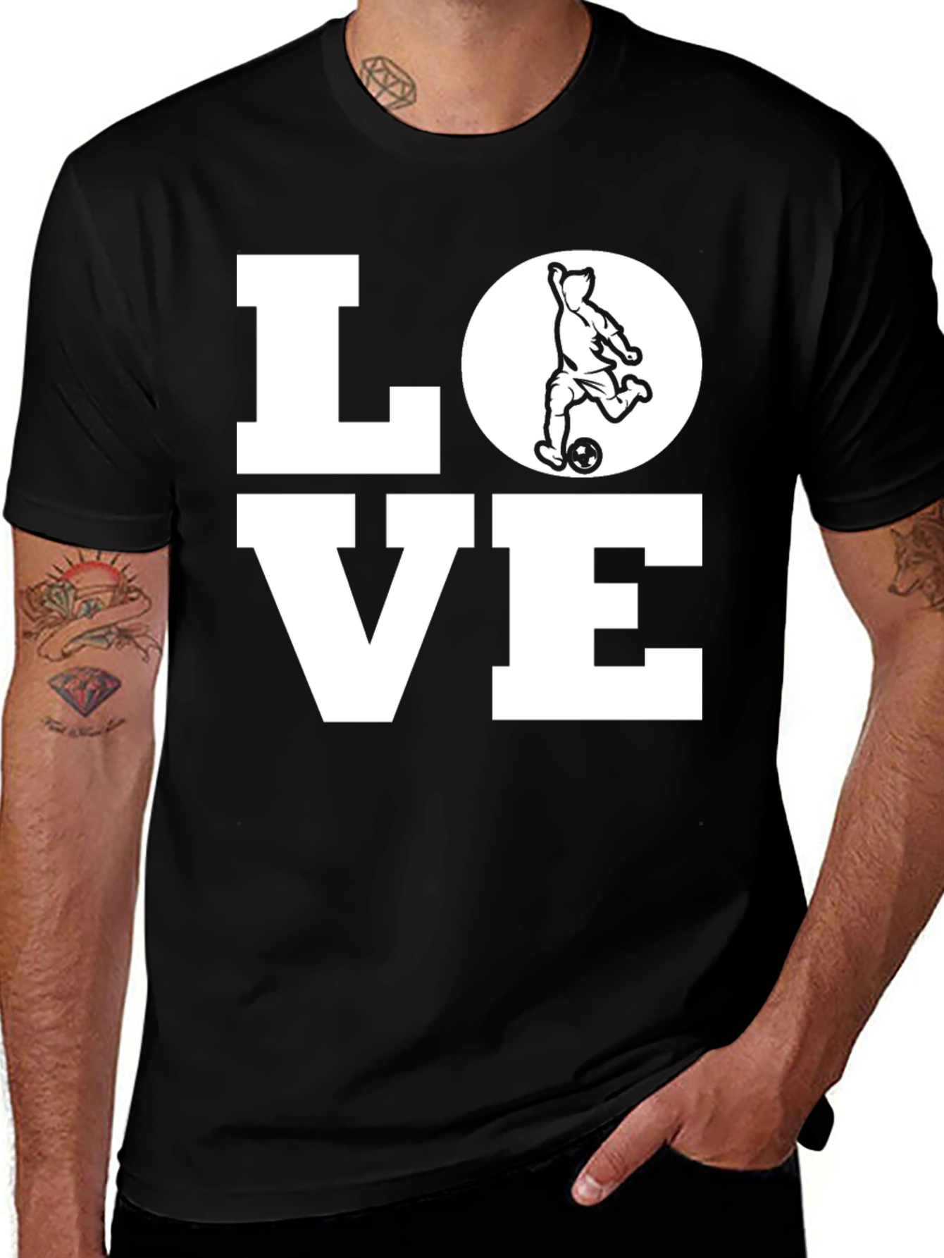 Variant 3 of Love Soccer Graphic T-Shirt - Black Cotton Tee