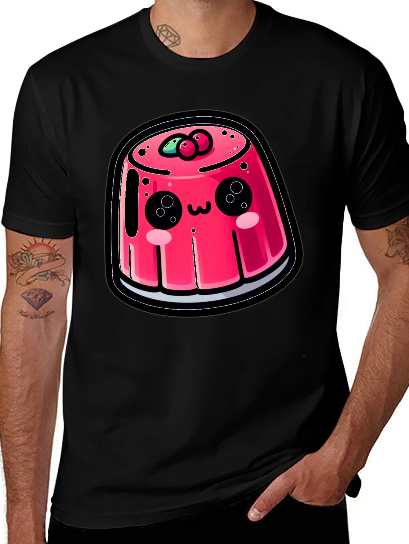 Variant 3 of Cute Cartoon Pudding Black T-Shirt
