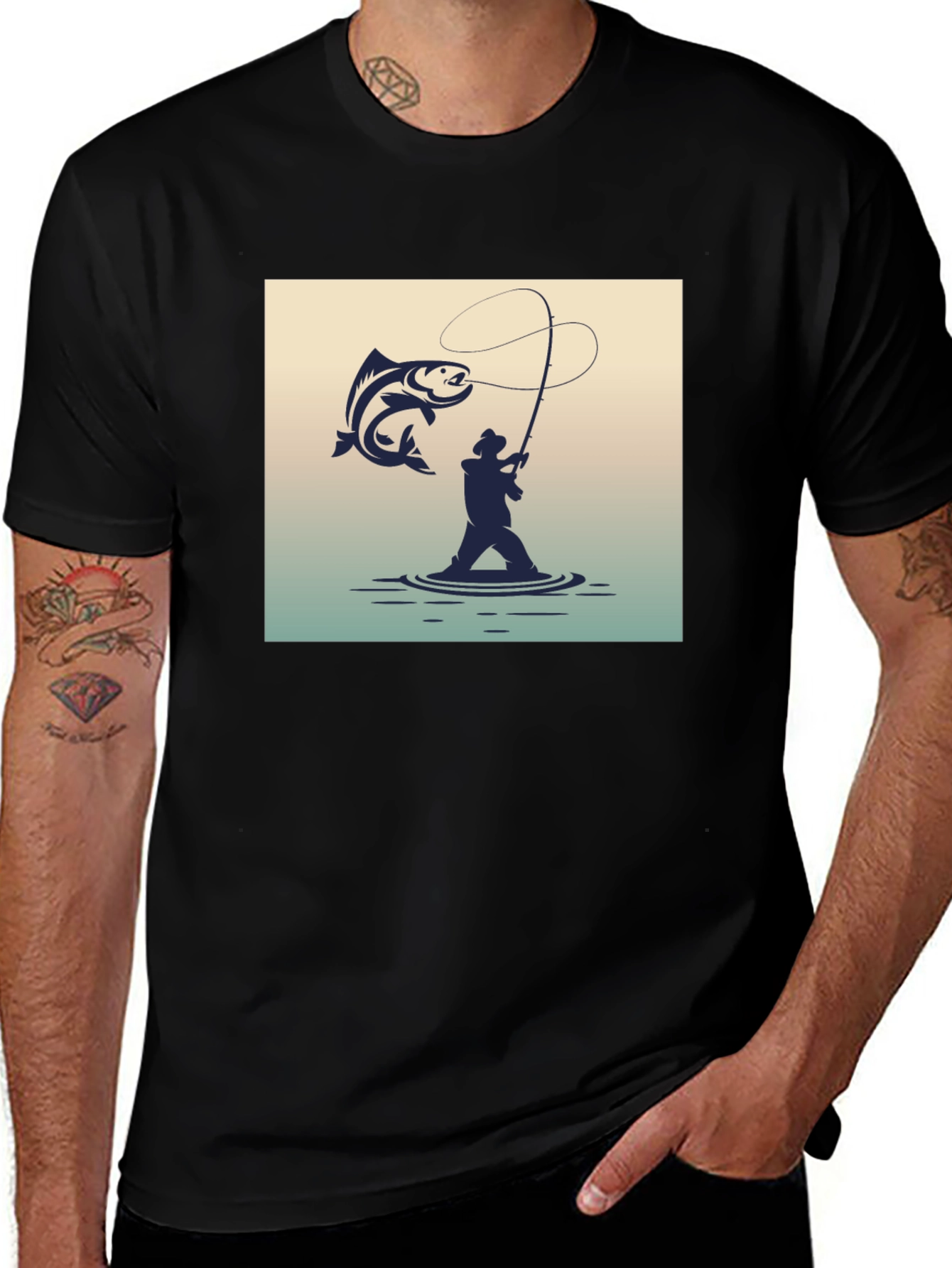 Variant 19 of Fishing Graphic Black T-Shirt