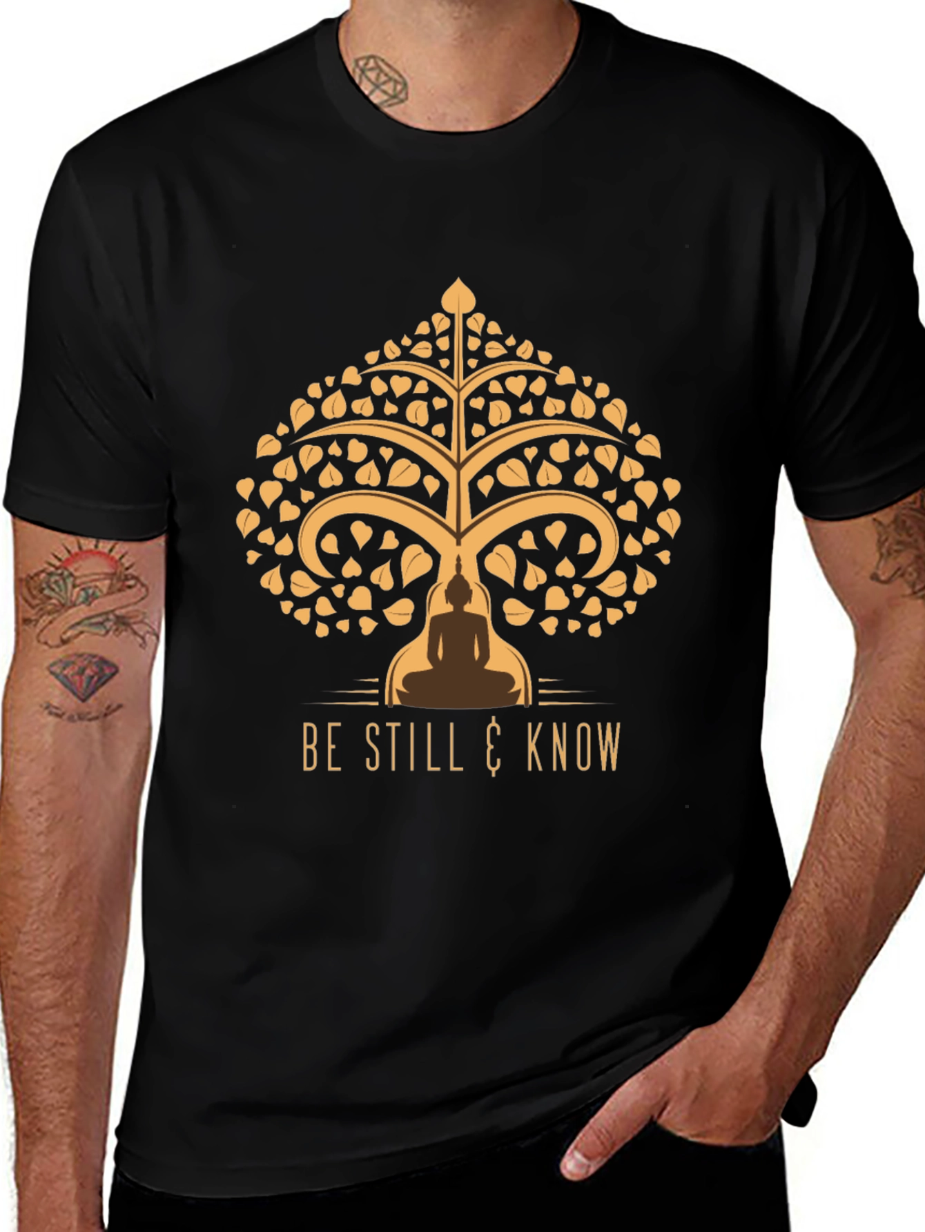 Black Be Still & Know Tee - Spiritual Tree of Life Design main image