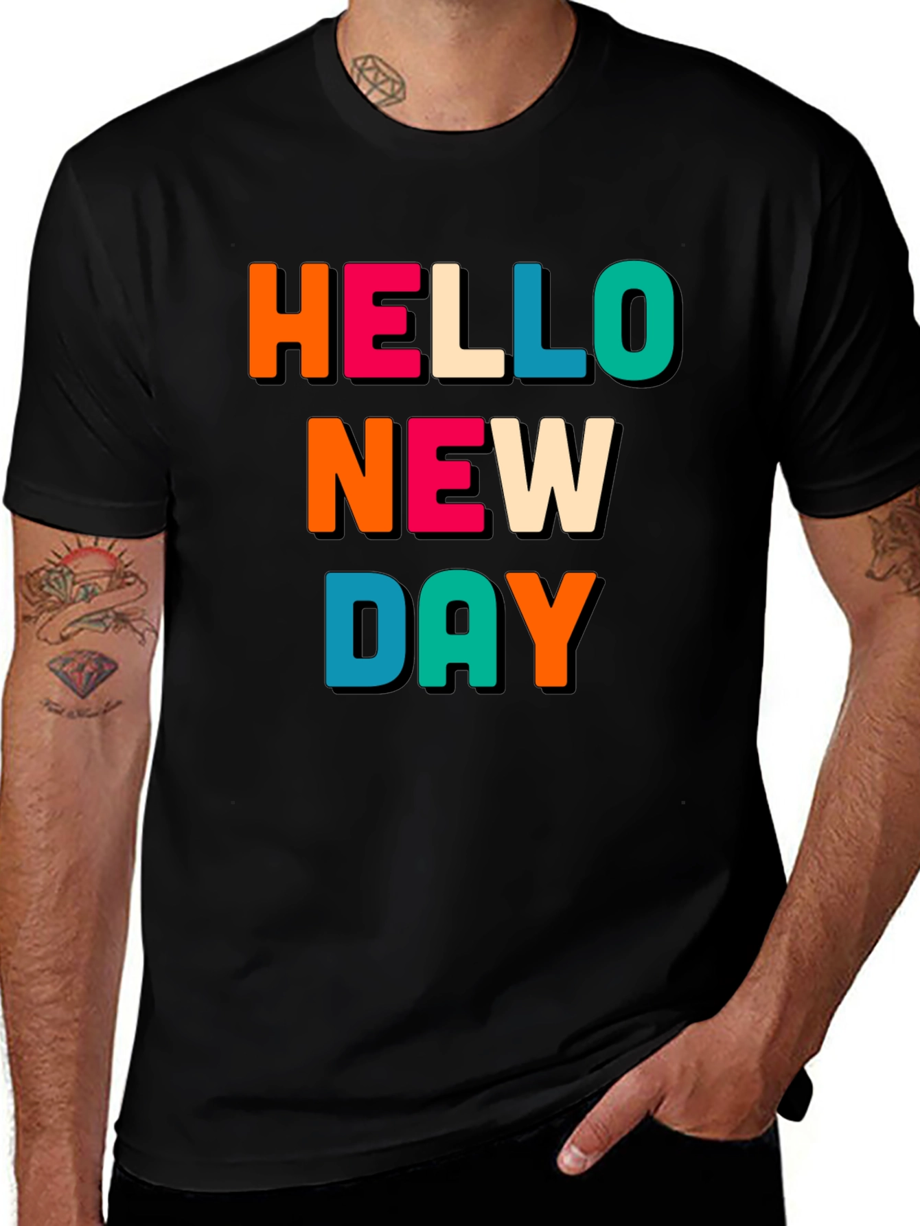 Variant 13 of Hello New Day Graphic Tee - Unisex Black Cotton T-Shirt