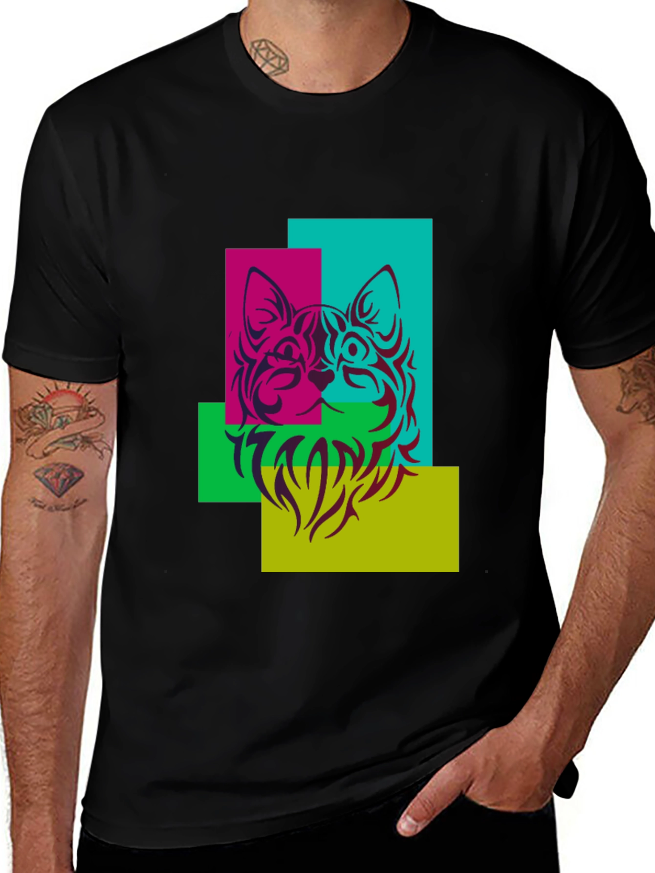 Variant 10 of Abstract Cat Graphic Black T-Shirt
