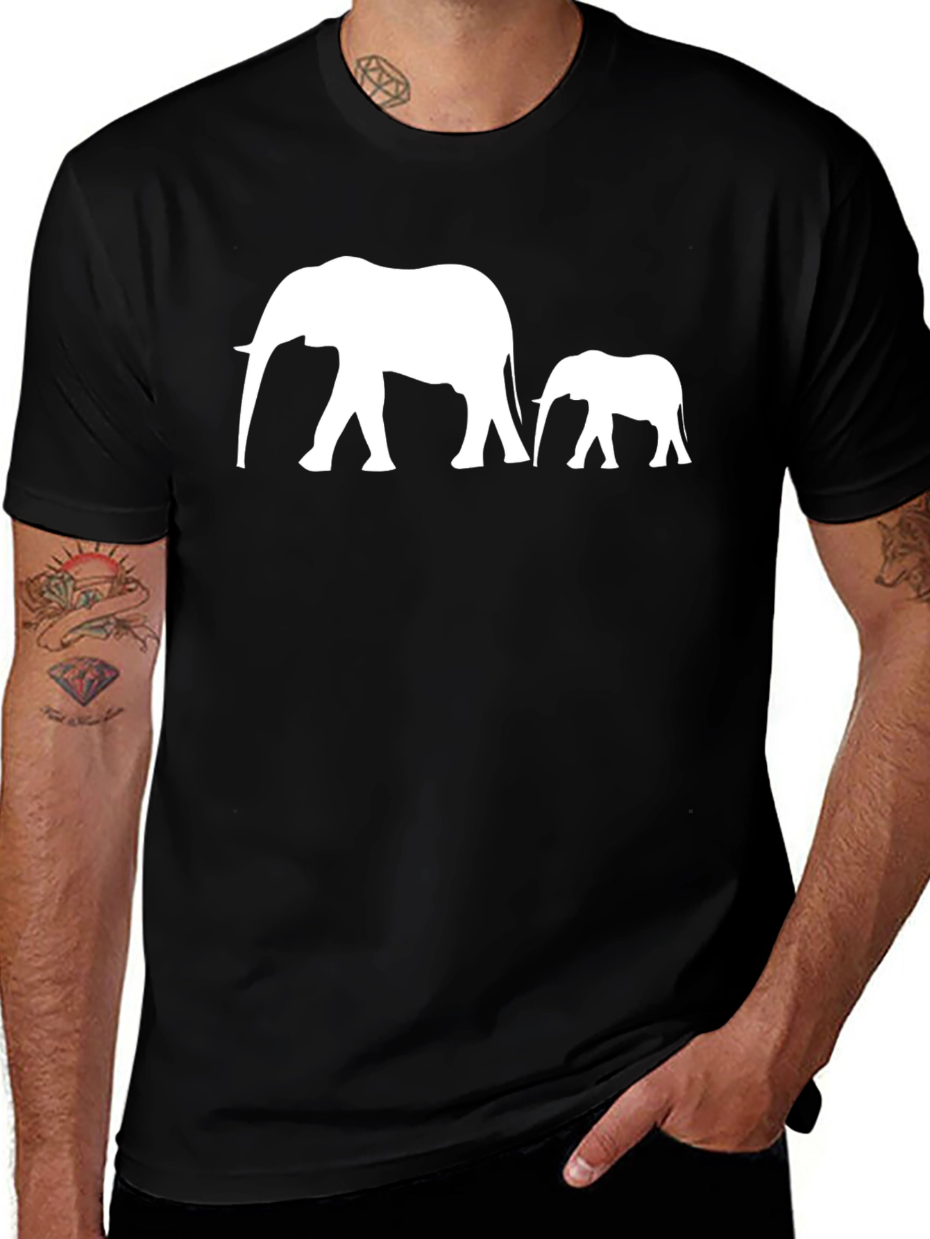 Variant 23 of Elephant Family Graphic T-Shirt - Black
