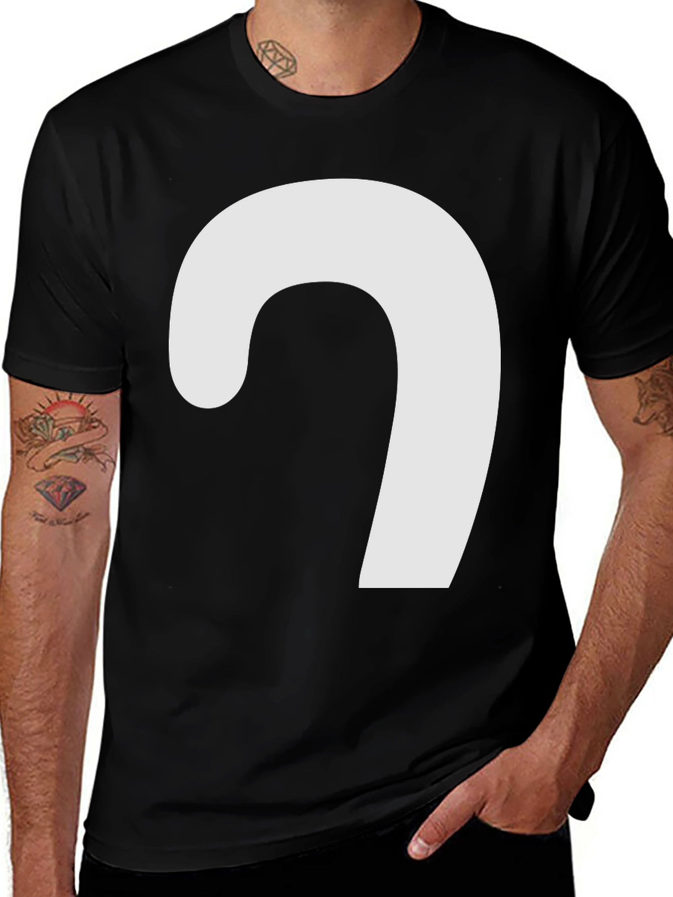 Variant 13 of Black T-Shirt with White Curved Shape Design