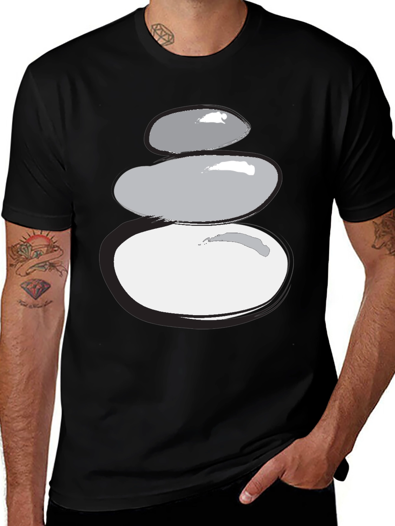 Black Stacked Stones Graphic Tee - Zen Style main image