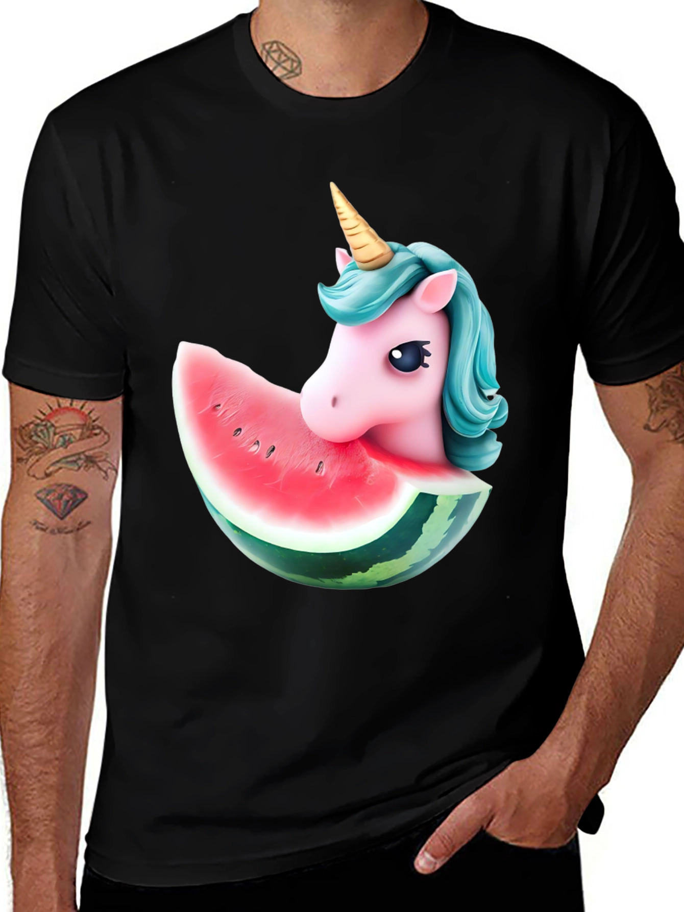 Black Unicorn Watermelon Graphic T-Shirt main image