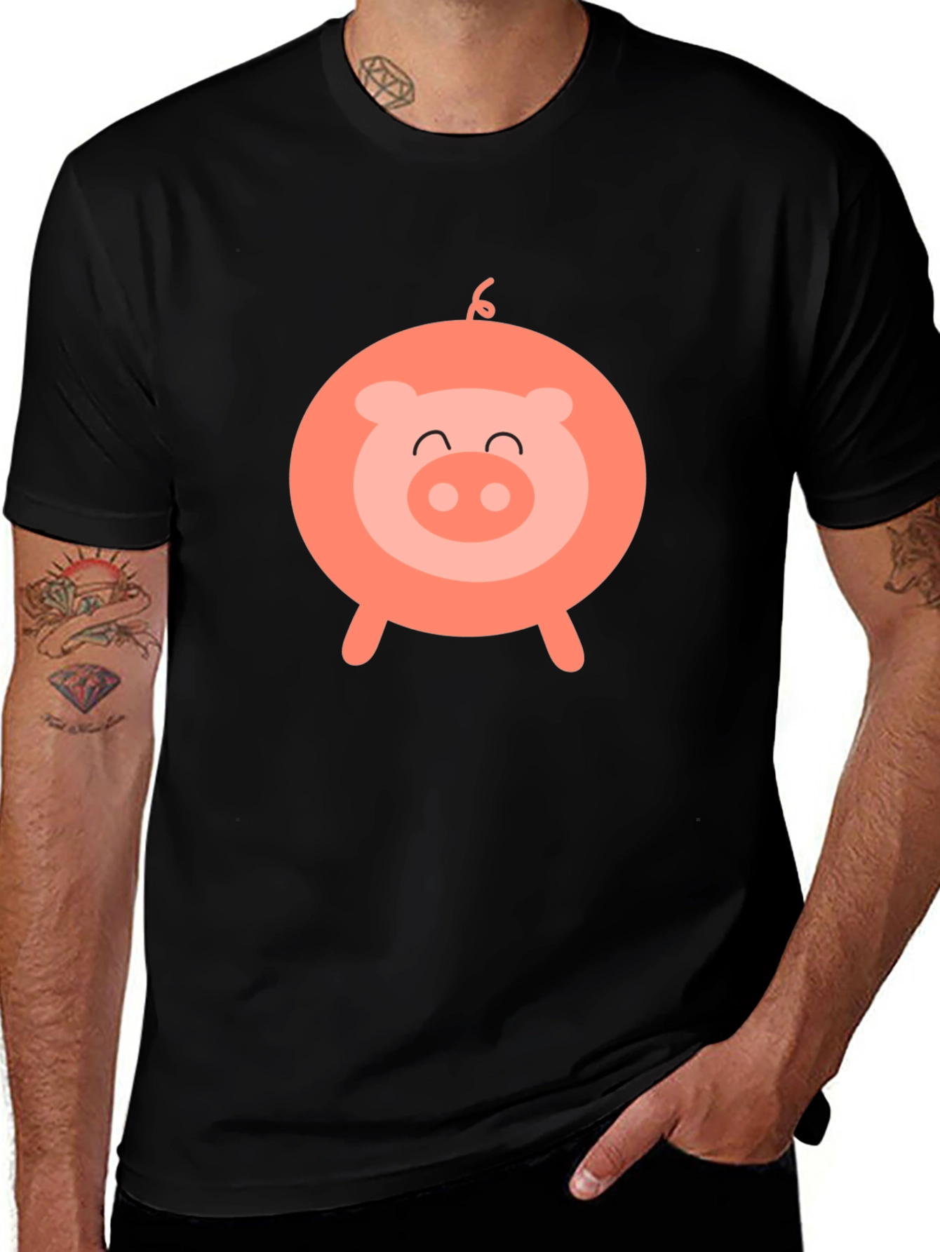 Variant 13 of Cute Pig Graphic Black T-Shirt - Fun & Stylish!