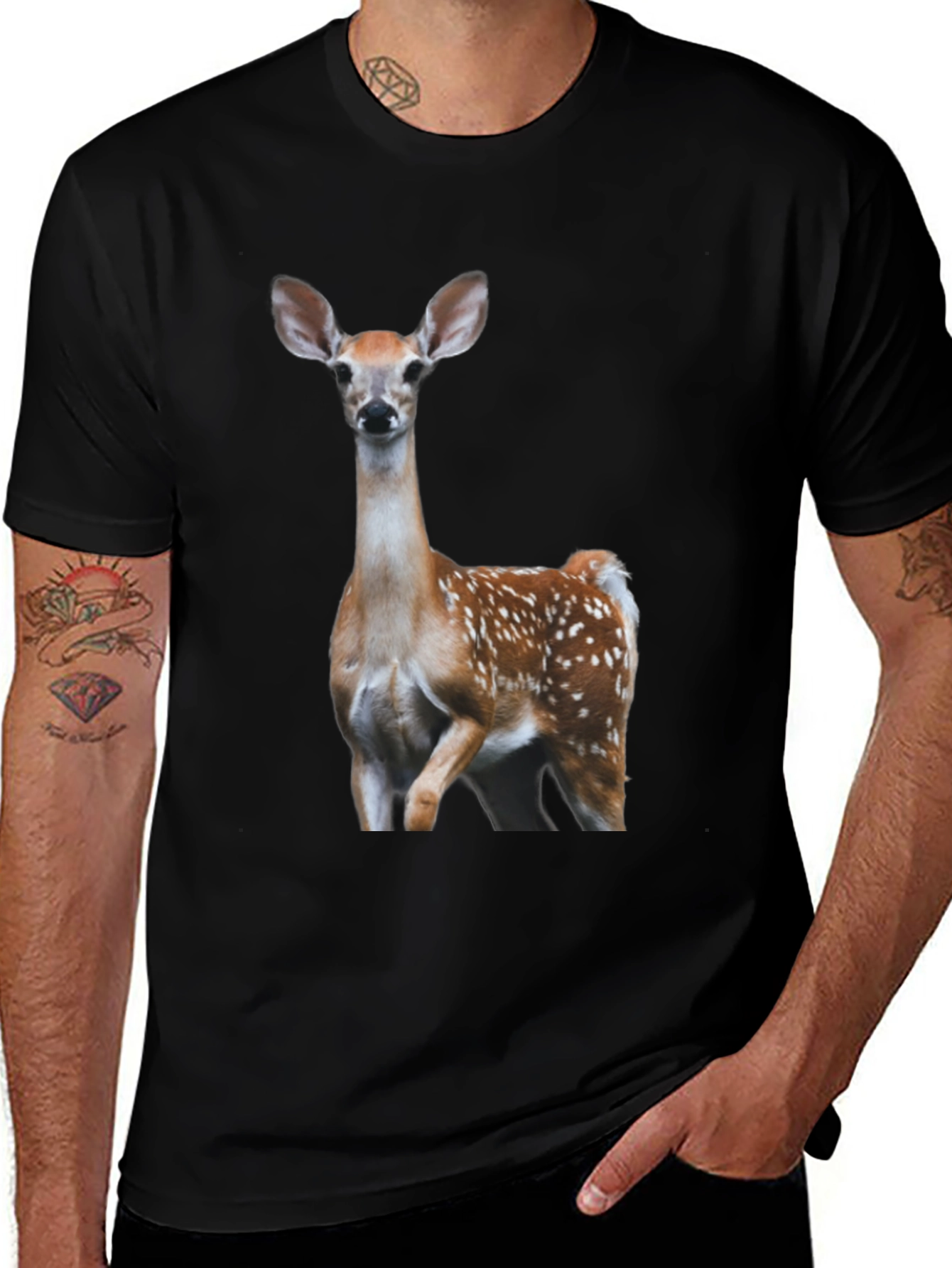 Variant 25 of Fawn Graphic Tee - Deer Print Black T-Shirt