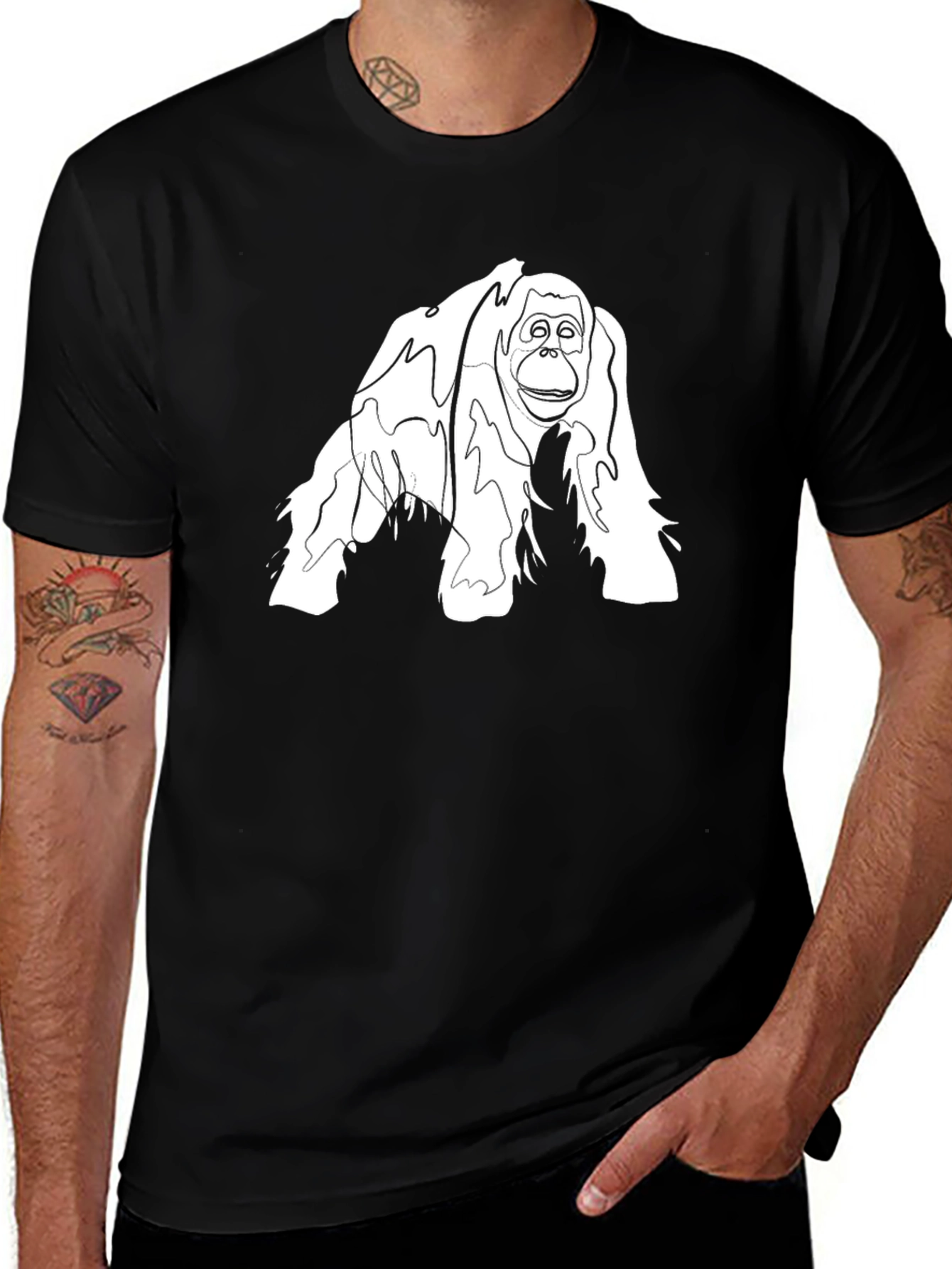 Variant 20 of Orangutan Line Art Graphic Tee - Black Cotton Blend