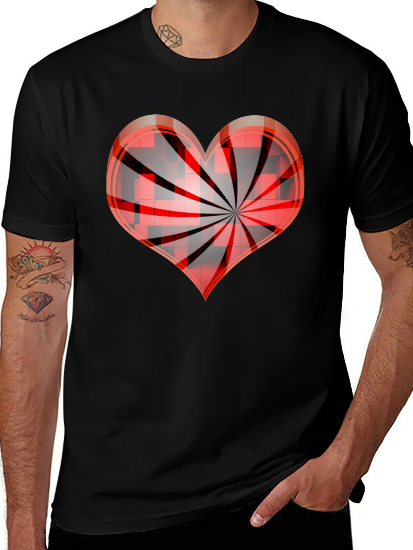 Variant 2 of Red Swirl Heart Graphic Tee - Stylish Men's Black T-Shirt