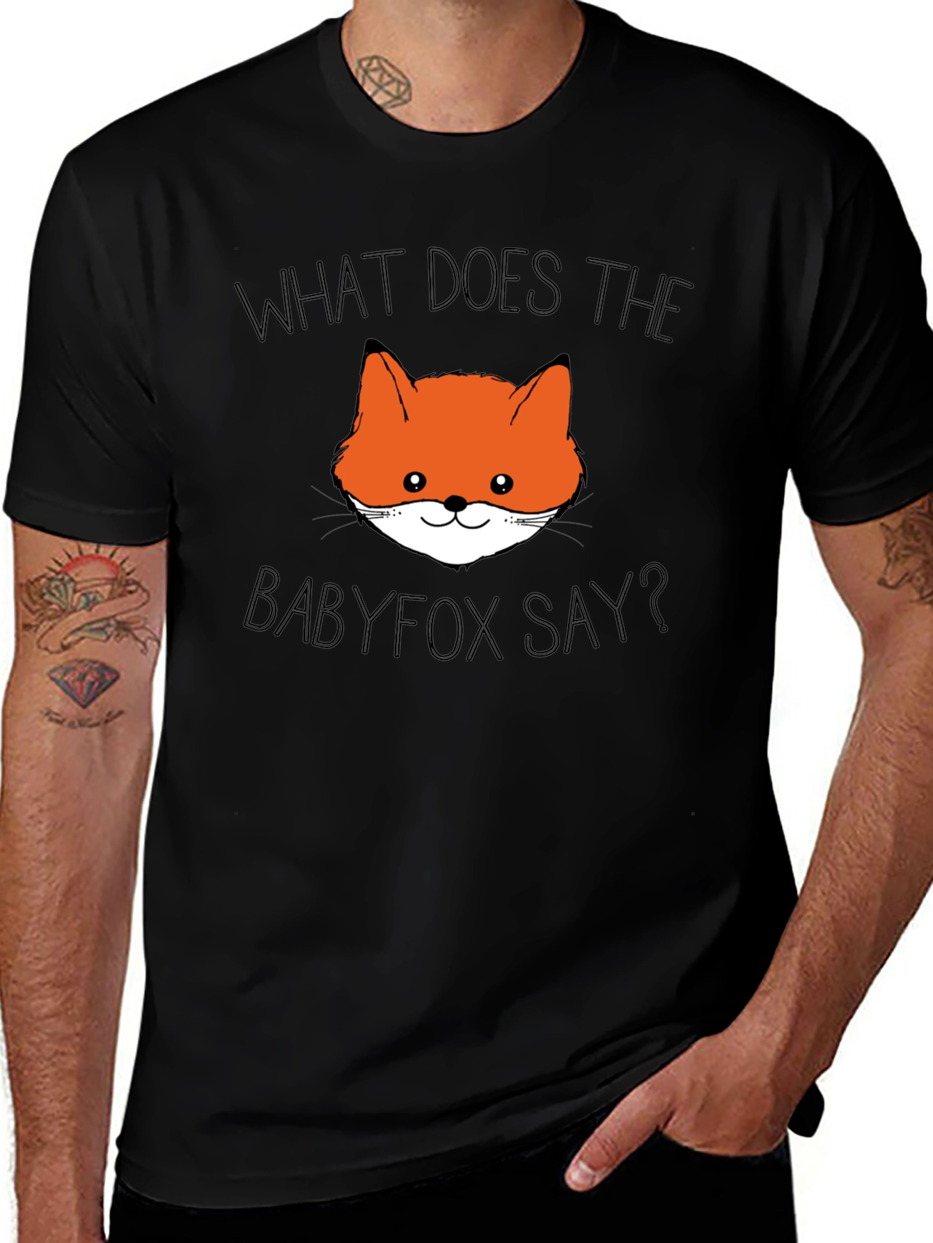Variant 24 of Baby Fox Say Black T-Shirt - Cute Animal Tee