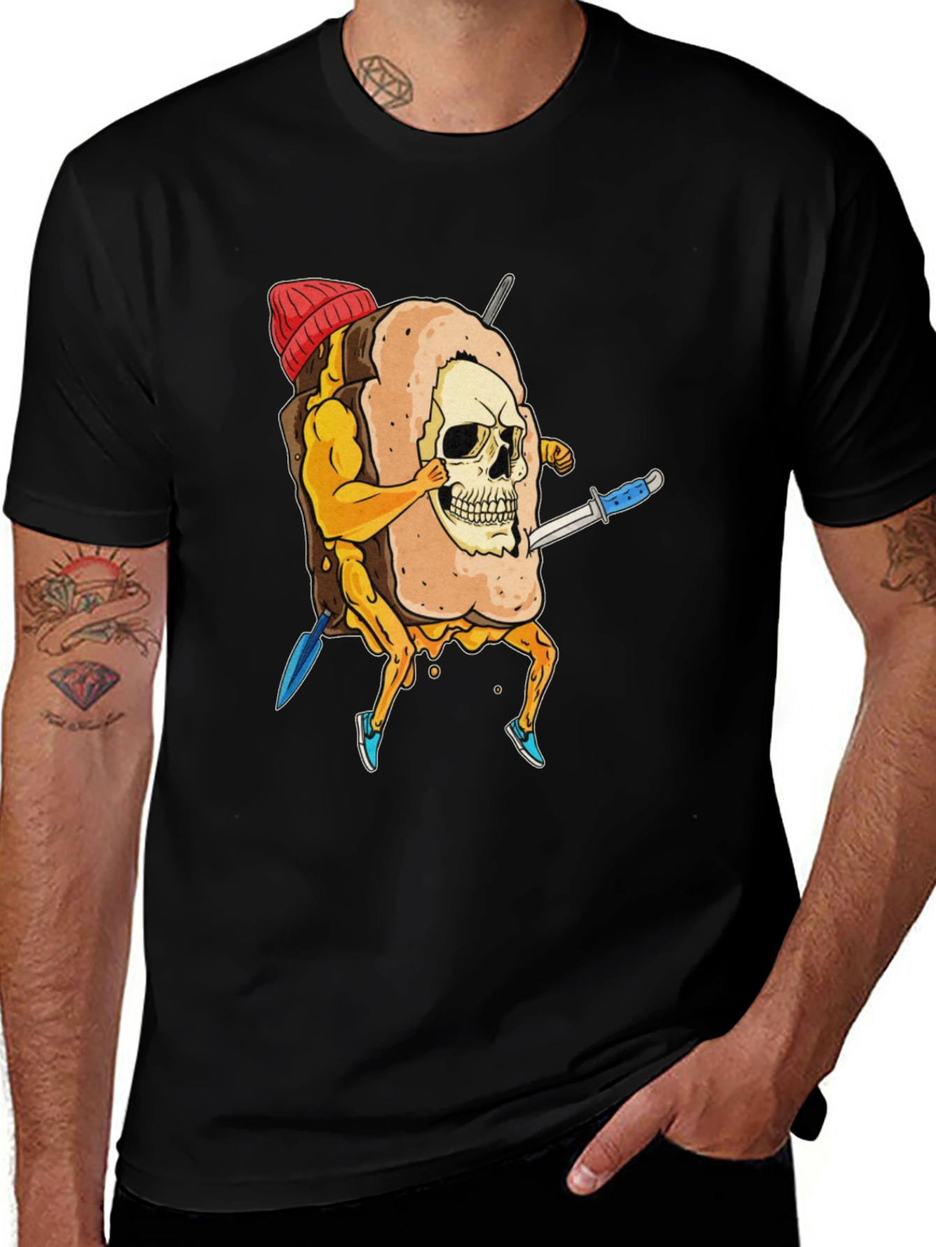 Variant 11 of Skull Marshmallow Warrior Funny Graphic Tee