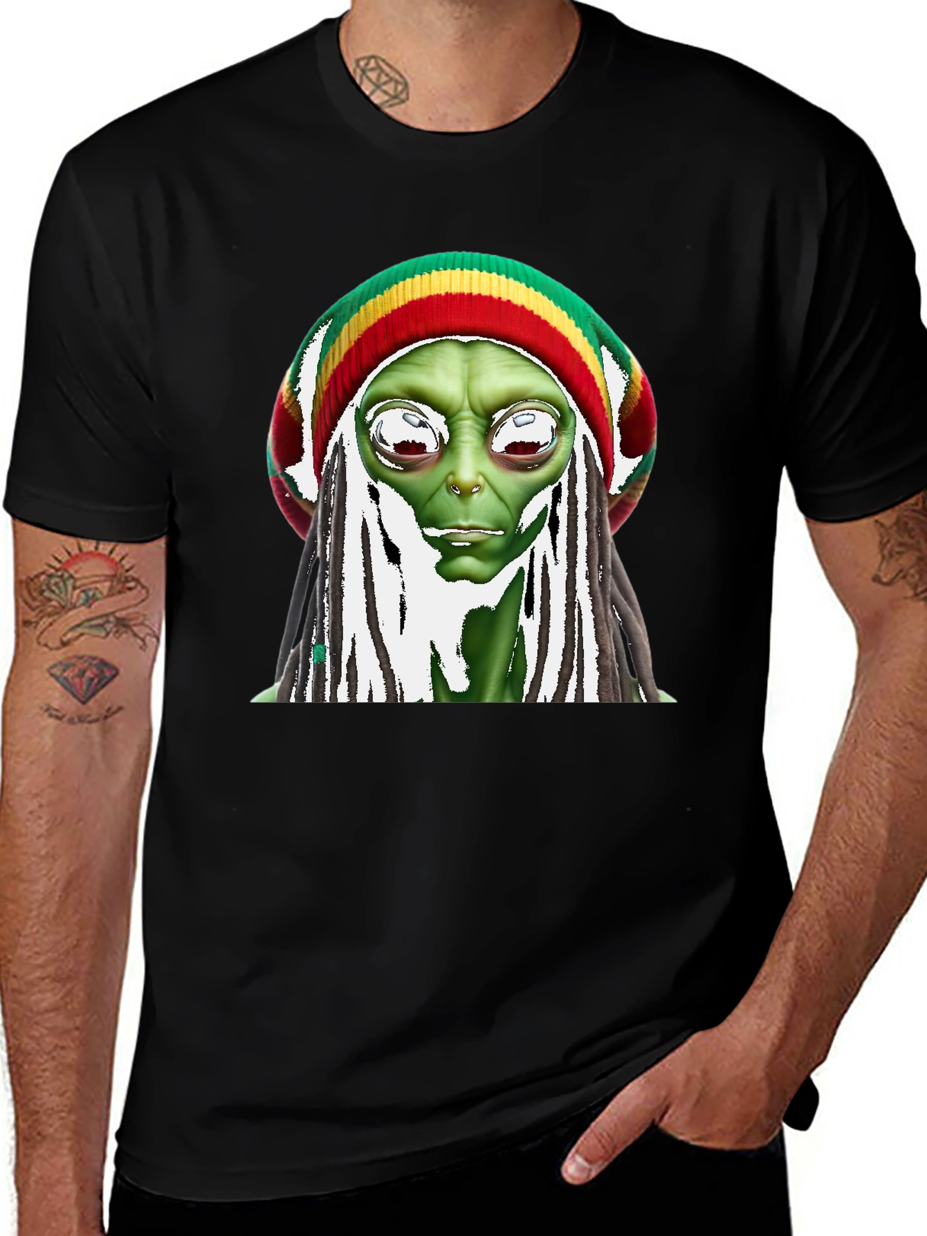 Variant 29 of Rasta Alien Graphic T-Shirt - Funny Sci-Fi Tee