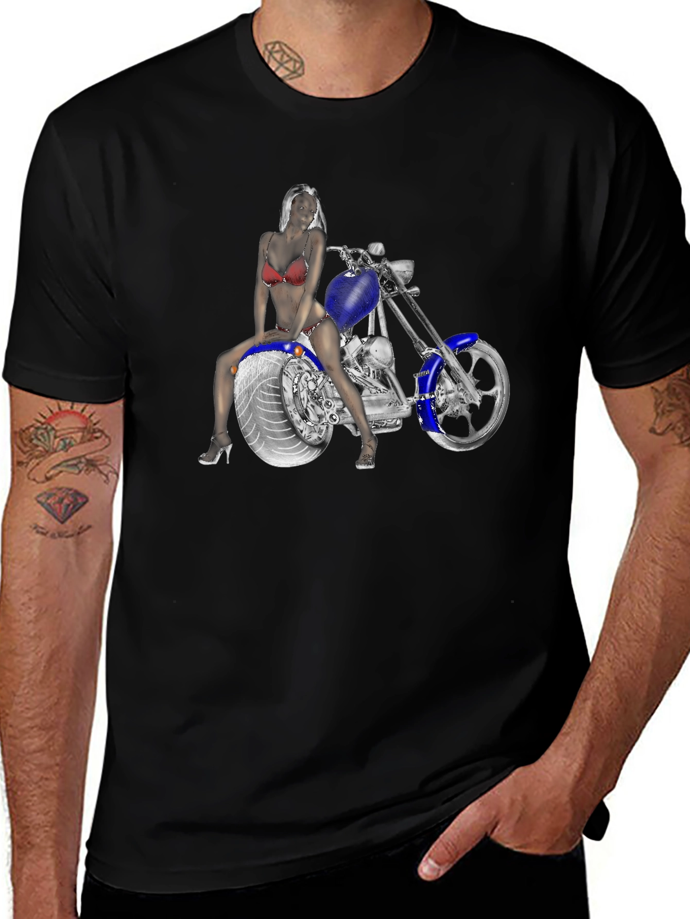 Variant 20 of Biker Girl on Motorcycle Graphic T-Shirt