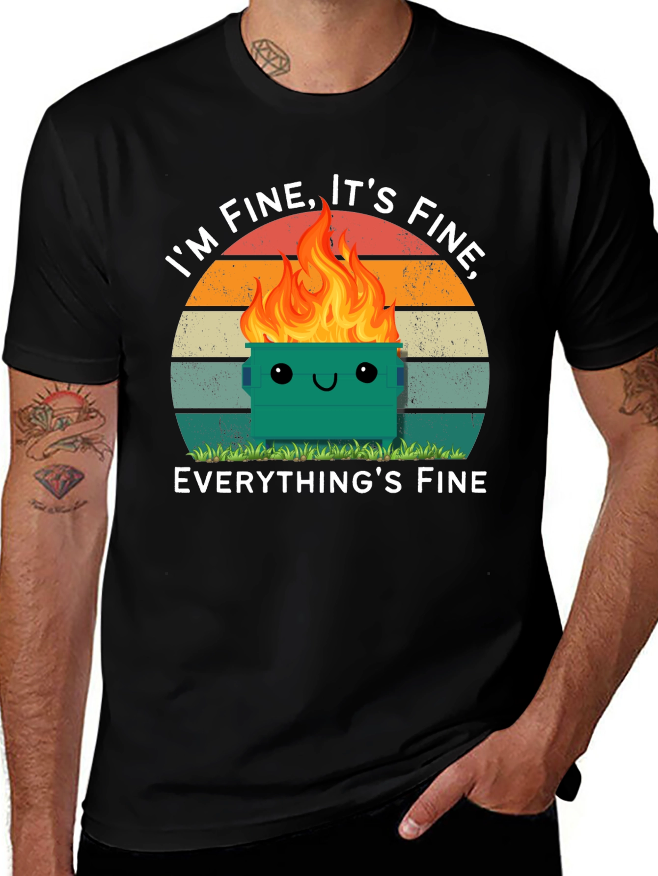 Black I'm Fine Dumpster Fire T-Shirt - Everything's Fine Meme Tee main image