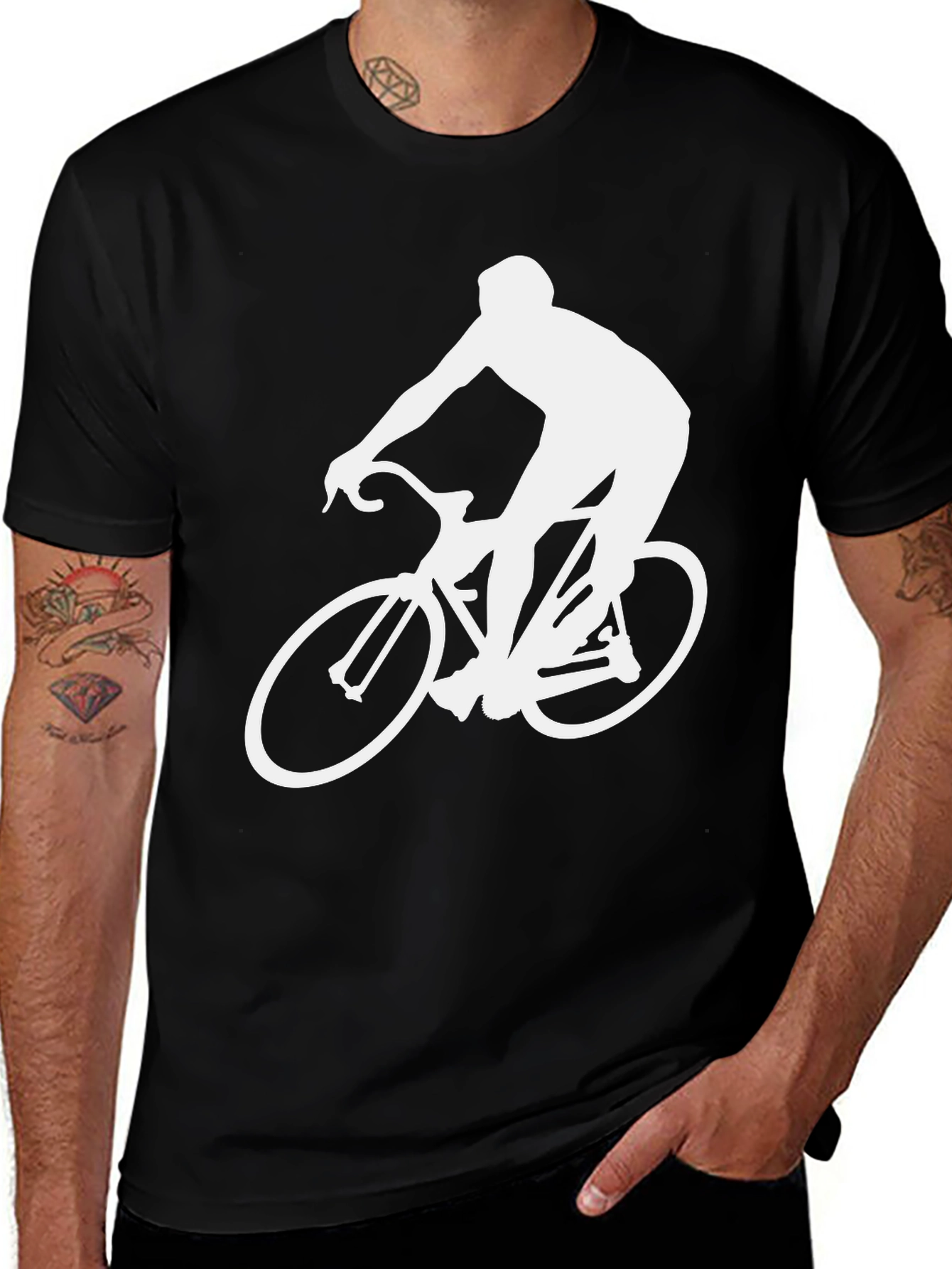 Variant 3 of Cyclist Graphic Tee - Black Cotton Blend Shirt