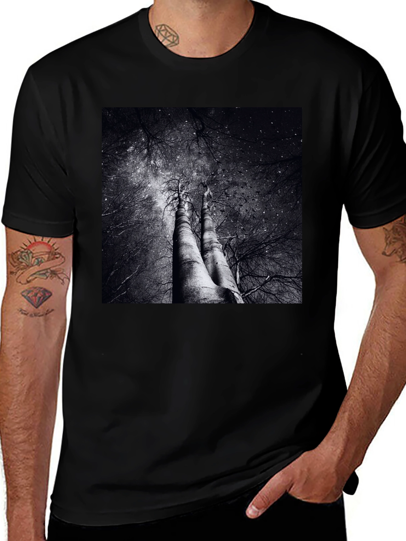 Black Abstract Tree Graphic Tee - Black Cotton Blend main image