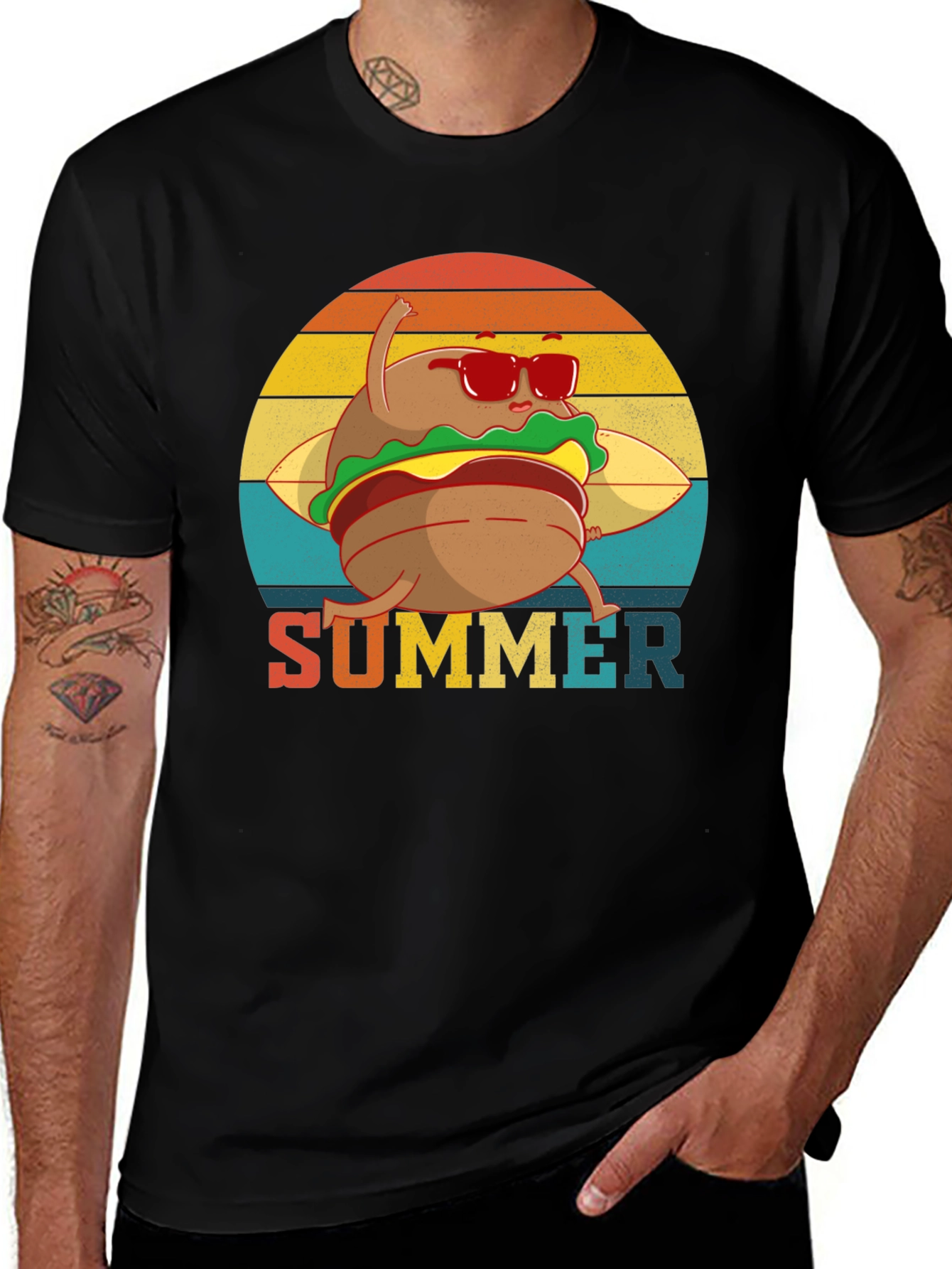 Variant 13 of Summer Burger Graphic Tee - Black Cotton T-Shirt