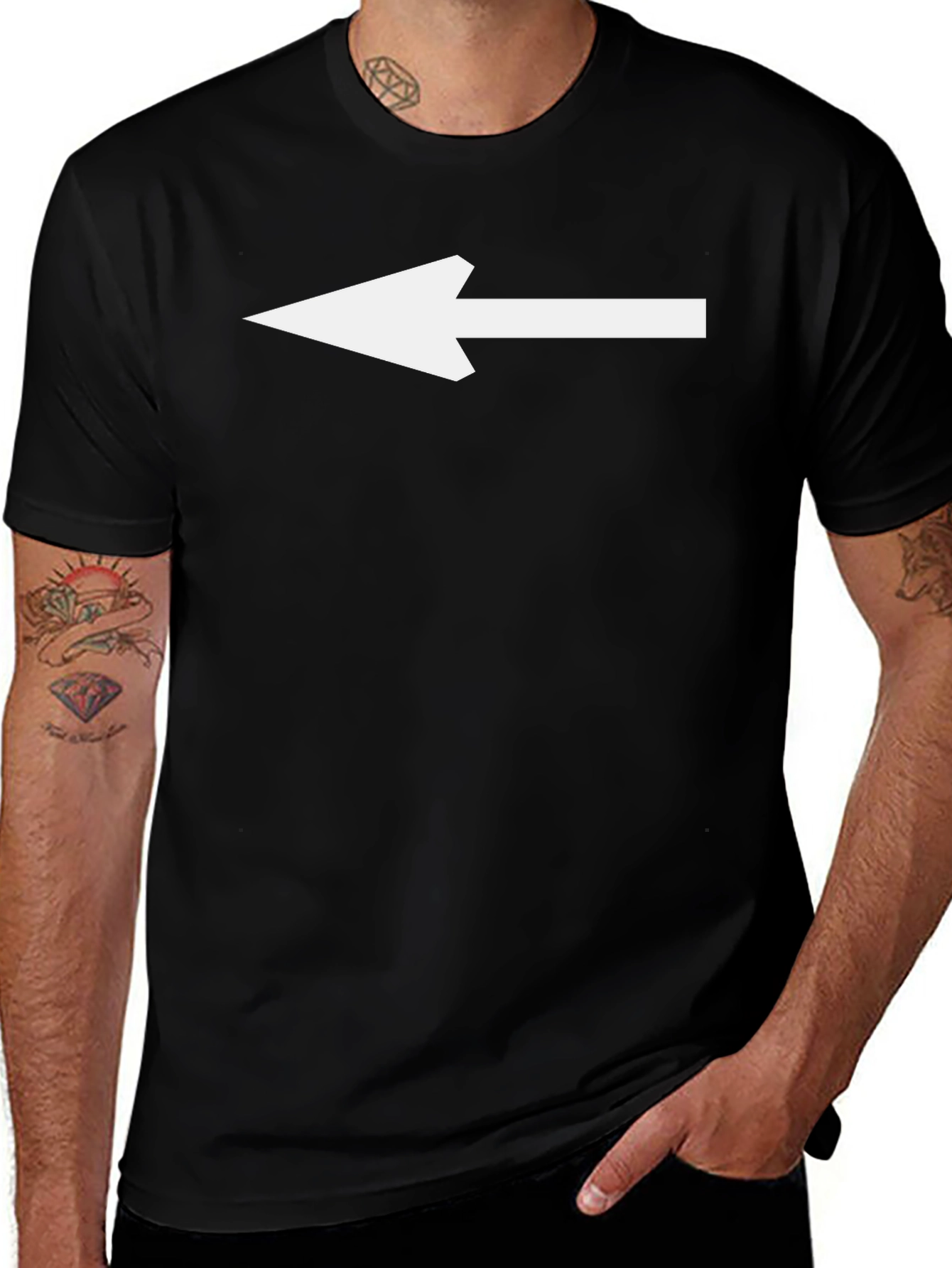 Black Left Arrow Graphic Tee - Black Cotton Casual Shirt main image