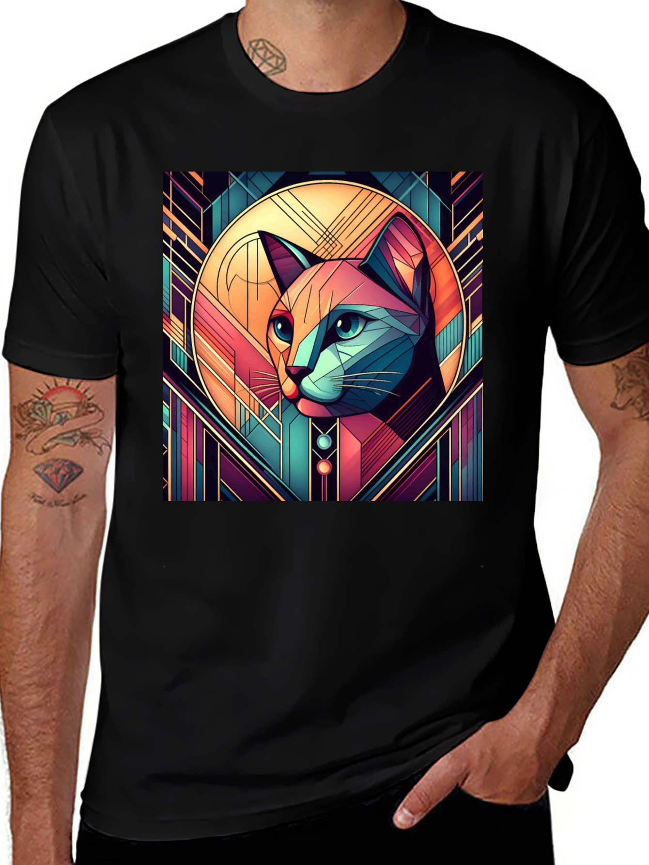 Variant 3 of Geometric Cat Art Graphic Tee