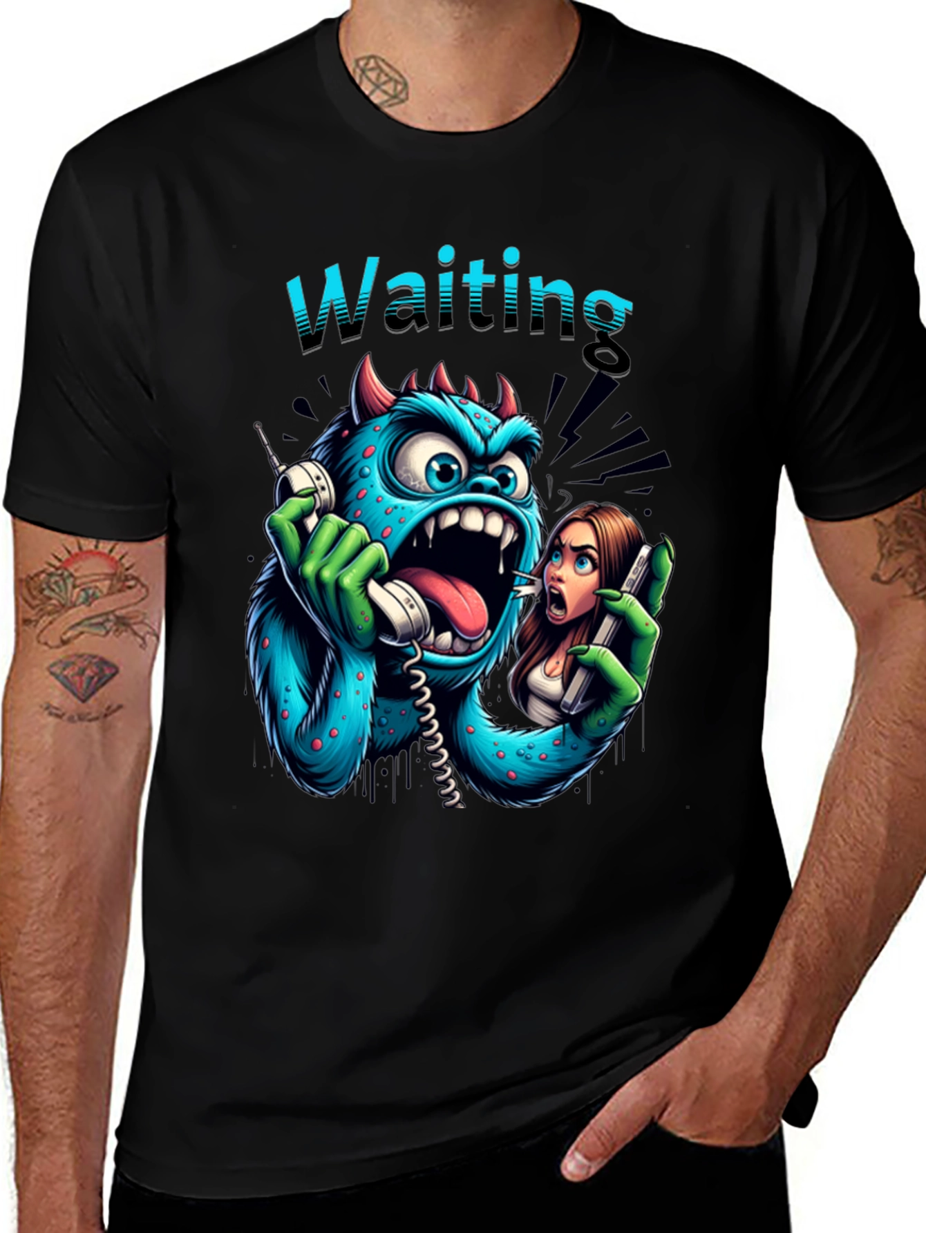 Variant 26 of Waiting Monster Graphic Tee - Funny Horror T-Shirt