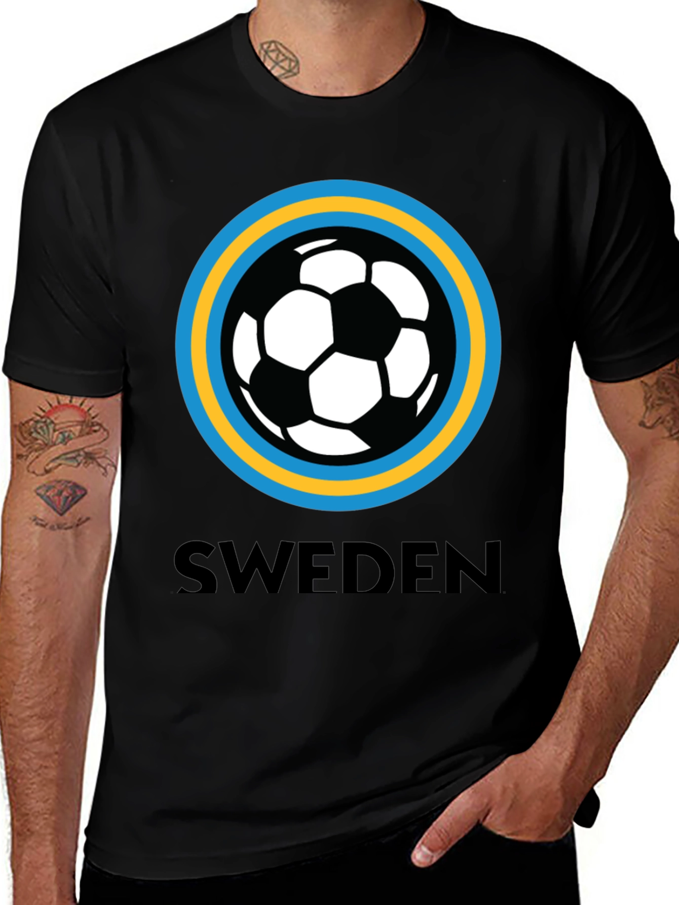 Sweden Soccer T-Shirt - Black Graphic Tee