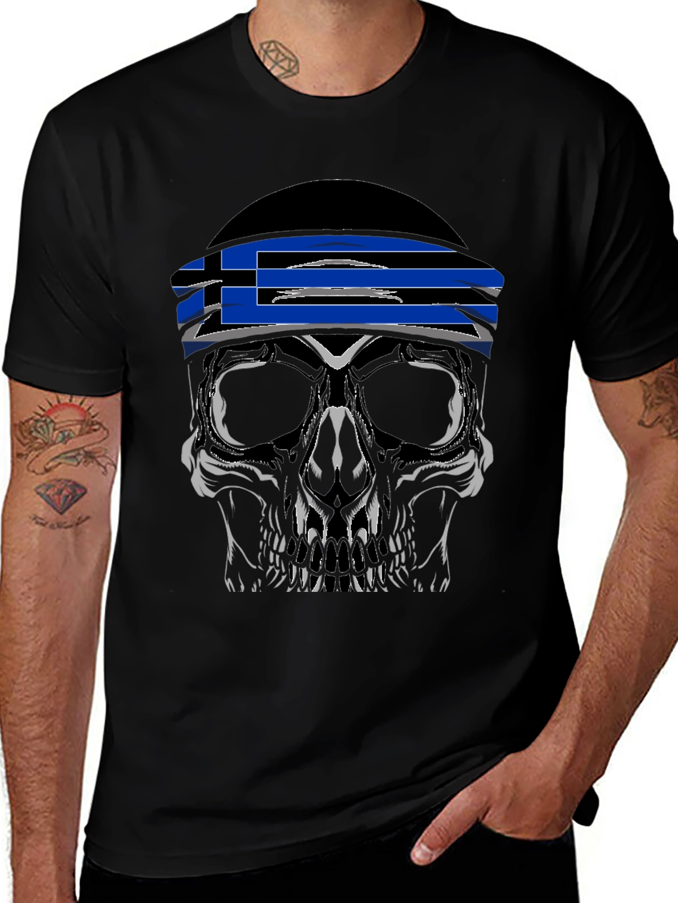 Variant 15 of Skull Tee with Greek Flag Bandana