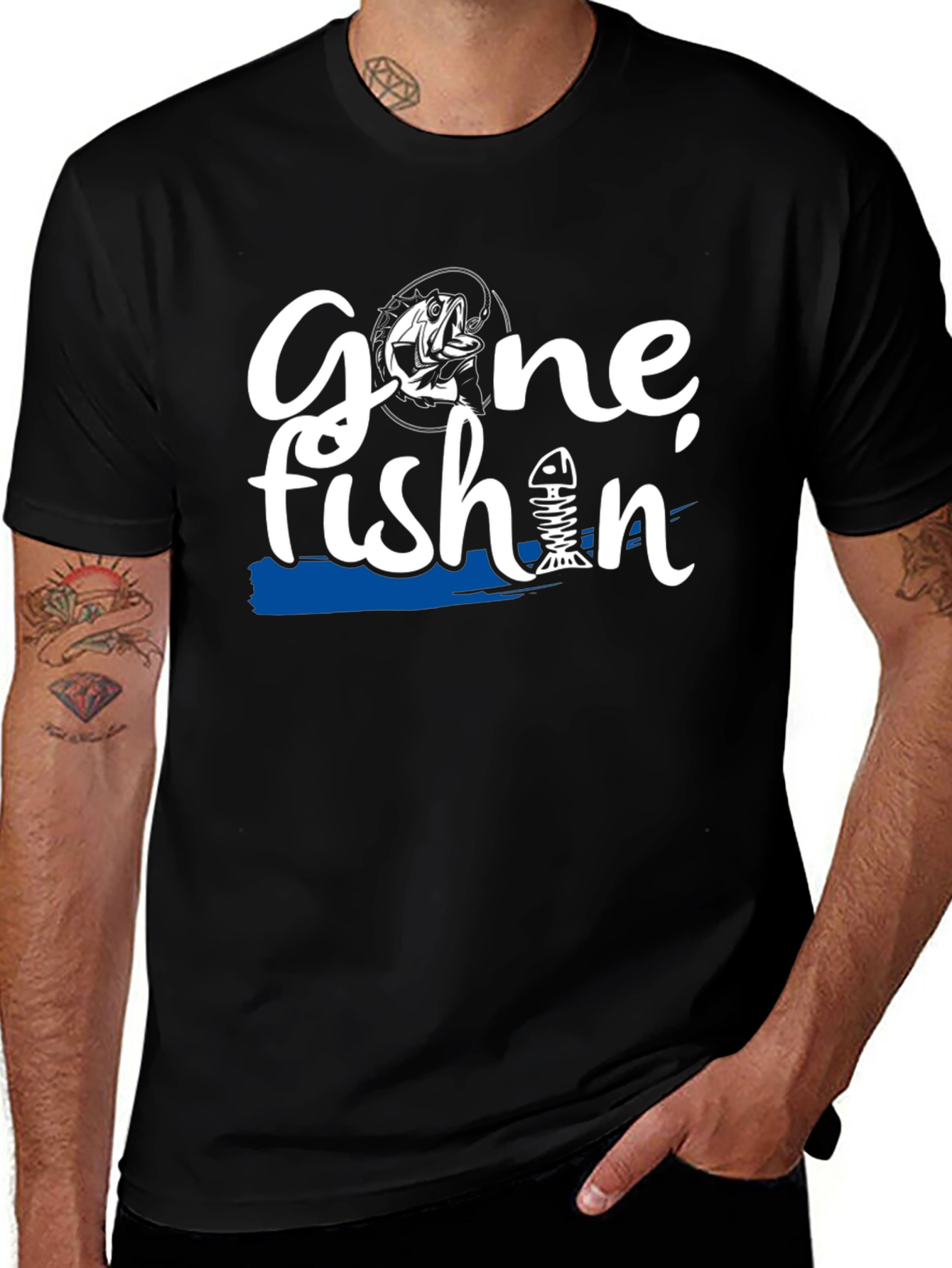 Gone Fishin' Black Graphic T-Shirt
