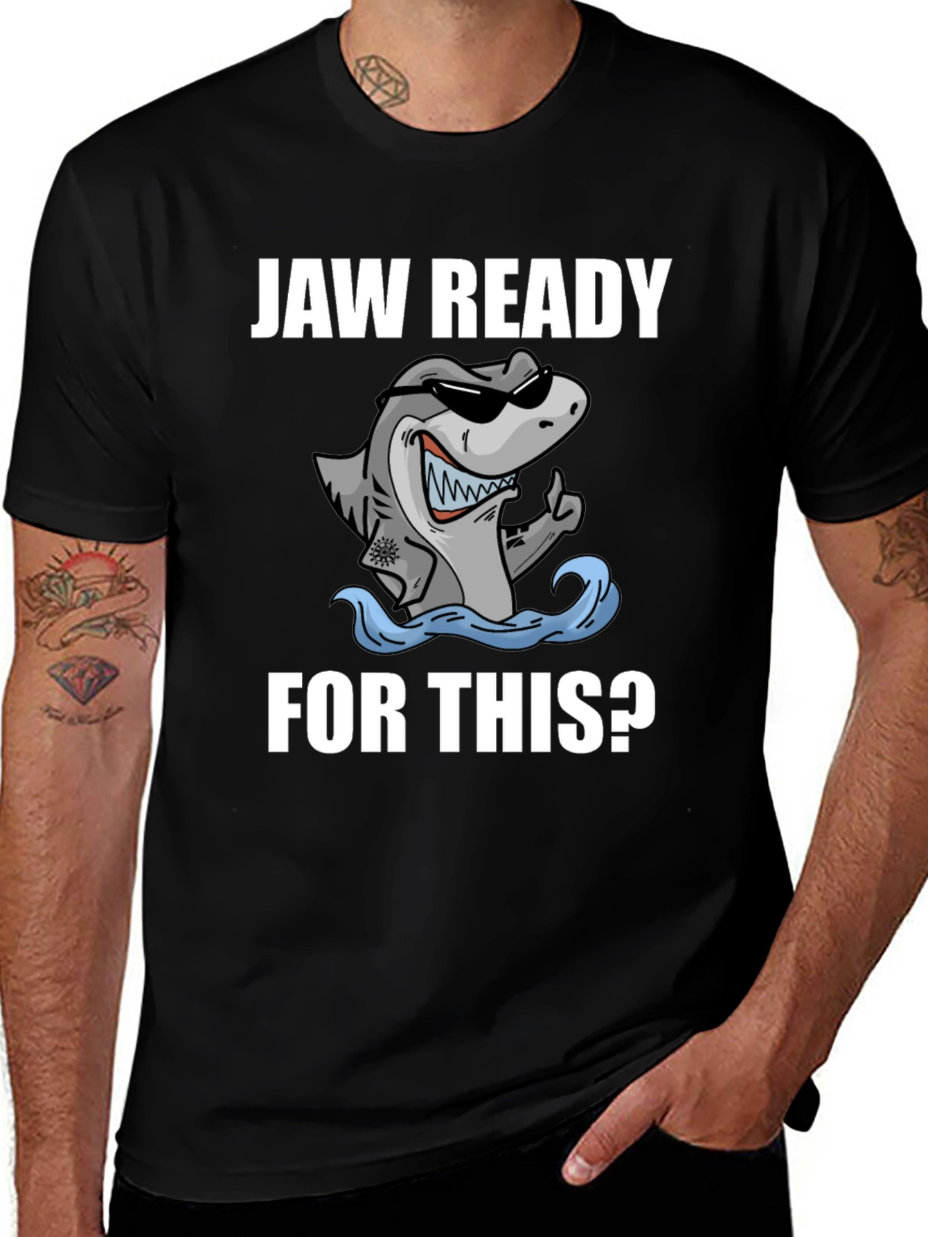 Variant 7 of Jaw Ready Shark Graphic Tee - Black