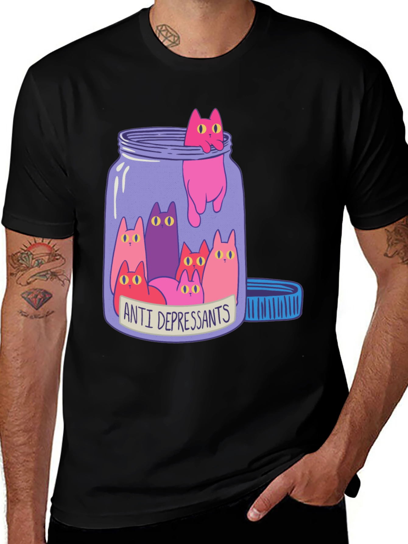 Variant 9 of Anti Depressants Cat Jar Funny Graphic T-Shirt