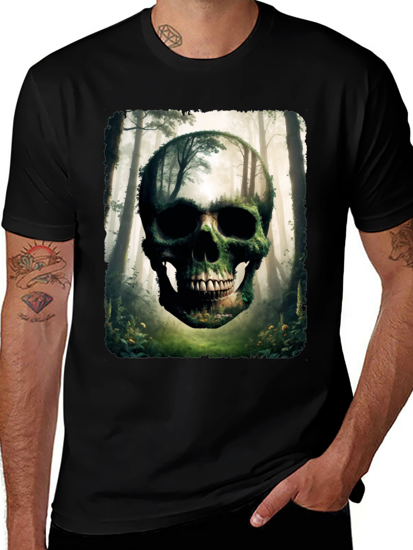 Nature Skull Graphic Tee - Unique Forest Design T-Shirt