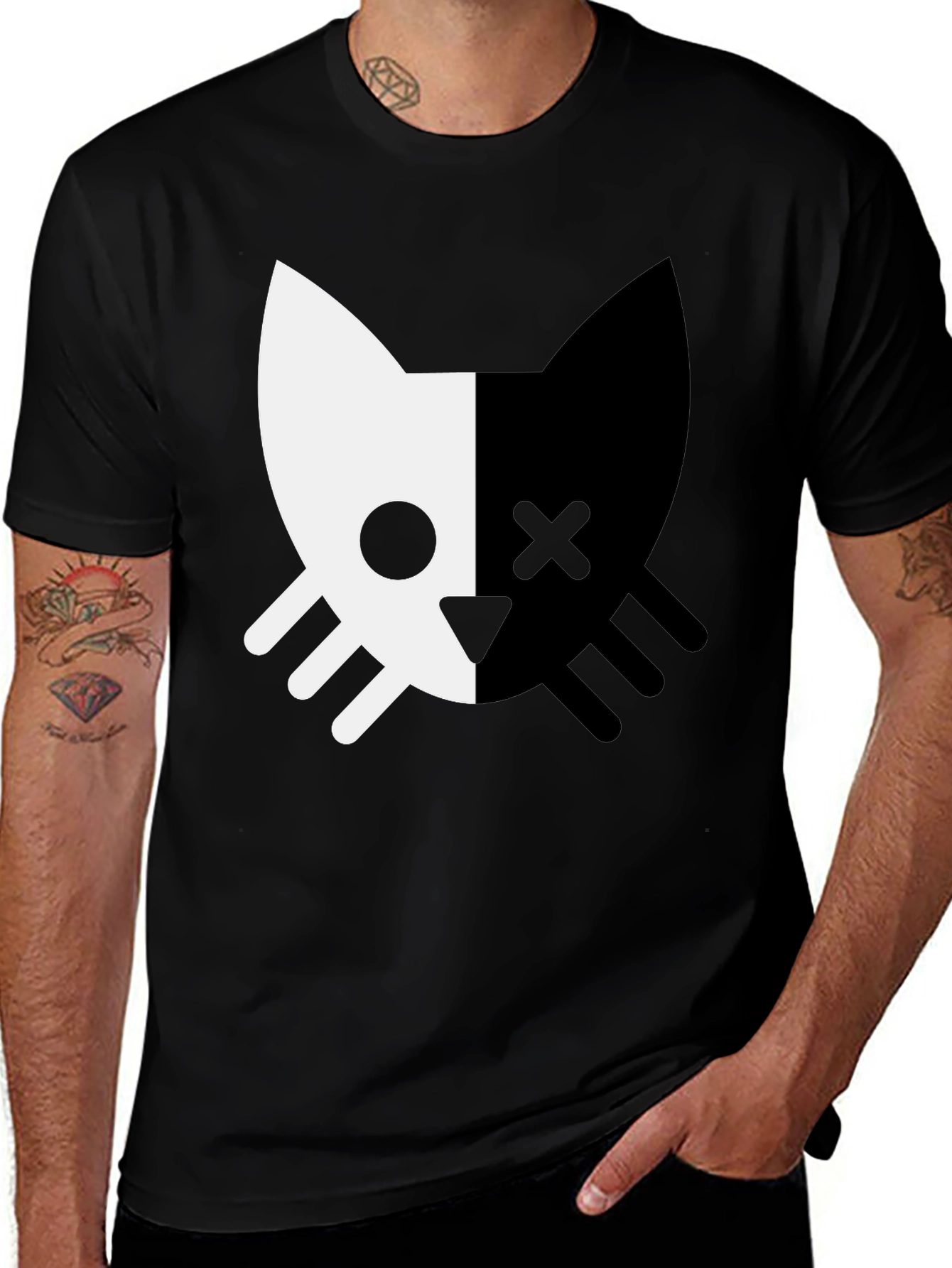 Black Cat Skull T-Shirt - Modern Graphic Tee