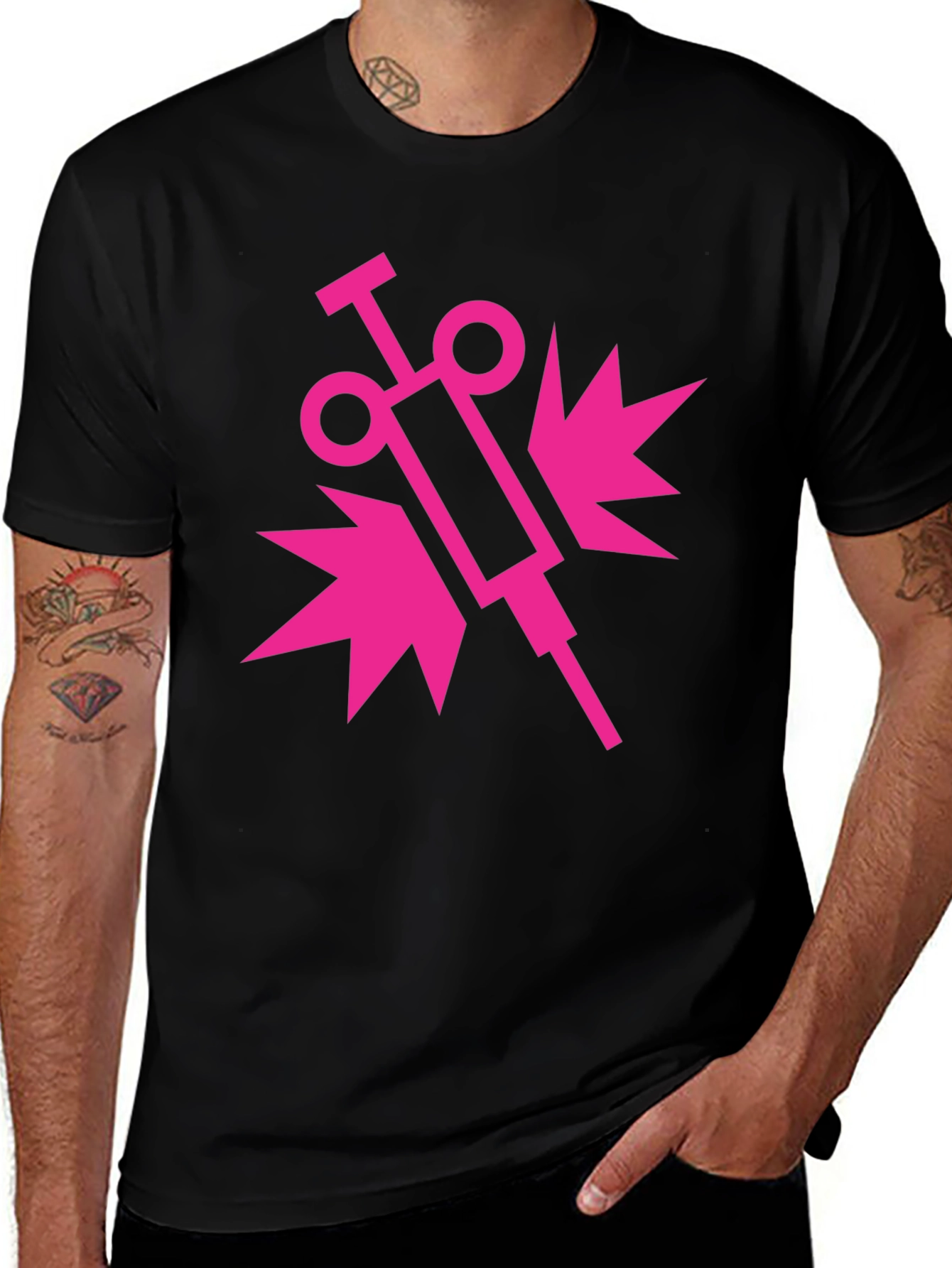 Variant 28 of Pink Syringe Graphic Black T-Shirt
