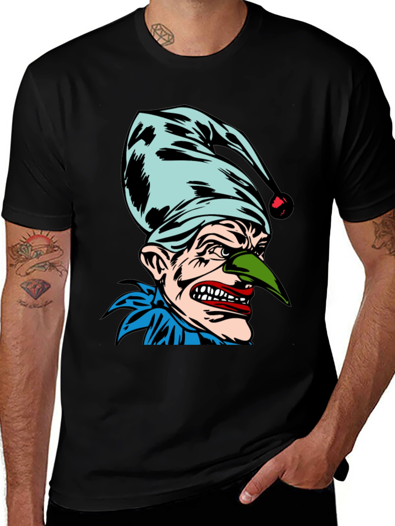 Variant 10 of Men's Black T-Shirt - Creepy Cartoon Elf