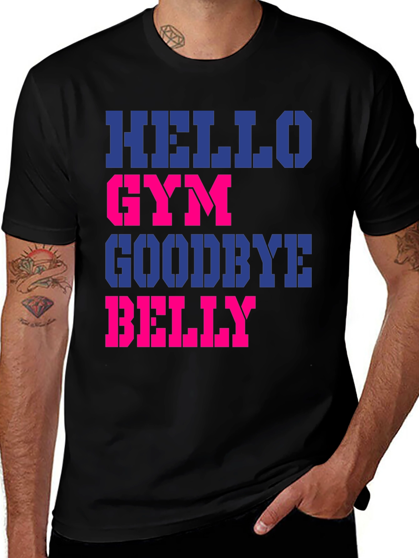 Variant 21 of Hello Gym Goodbye Belly Men's Black T-Shirt