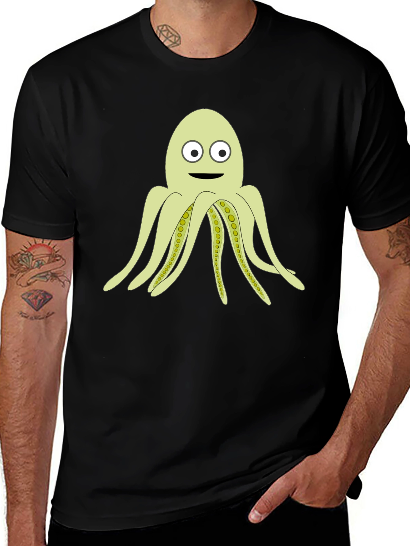 Variant 23 of Octopus Cartoon Graphic T-Shirt - Black