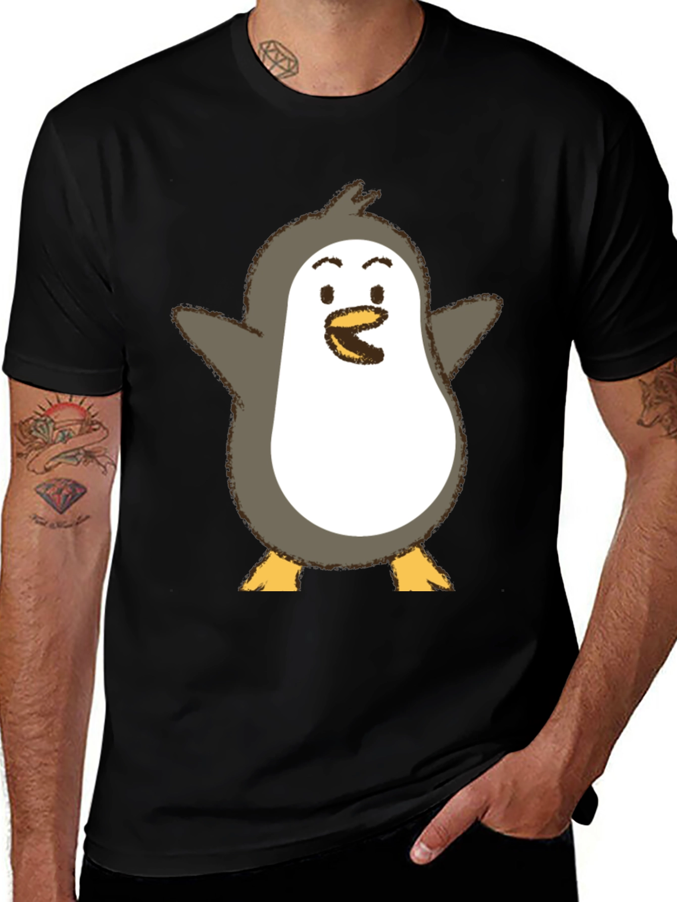 Variant 18 of Cute Penguin Graphic Print Black T-Shirt