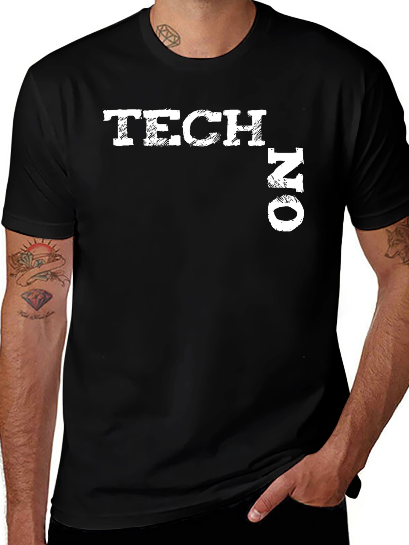 Variant 23 of Tech No Distressed Graphic Tee - Black