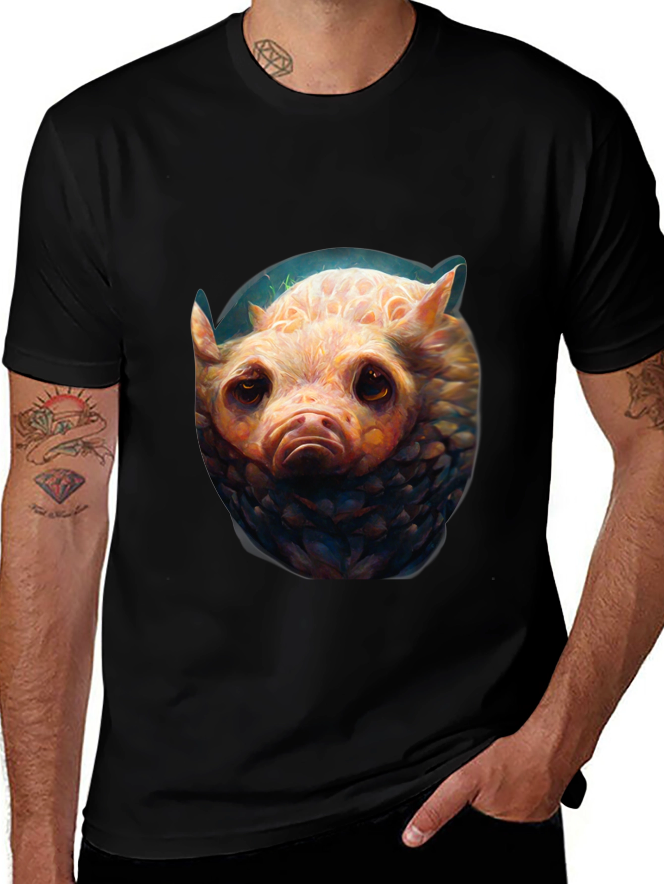 Cute Piglet Face Graphic Black T-Shirt