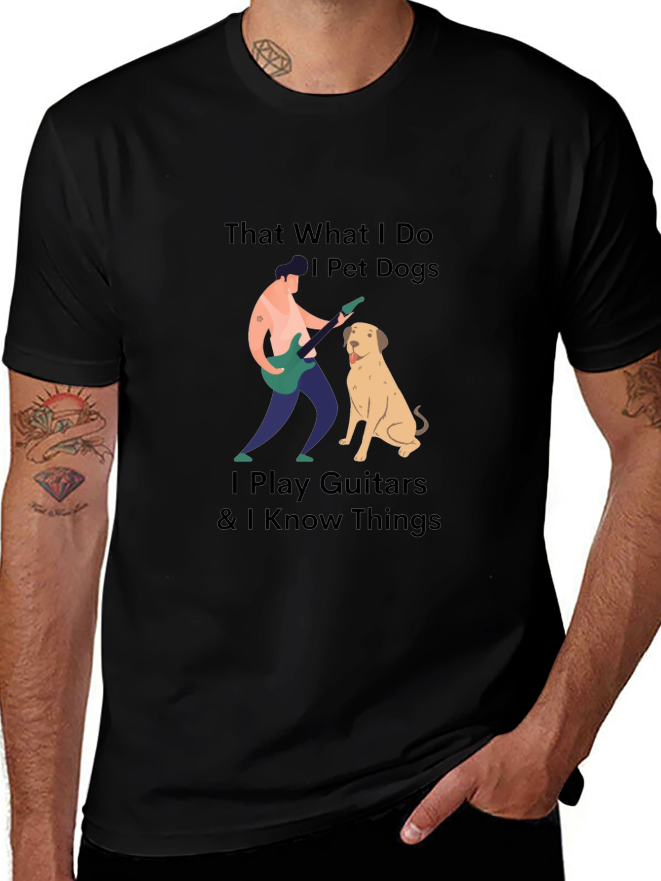 Variant 8 of Men's Black T-Shirt - Dogs, Guitars & Knowledge