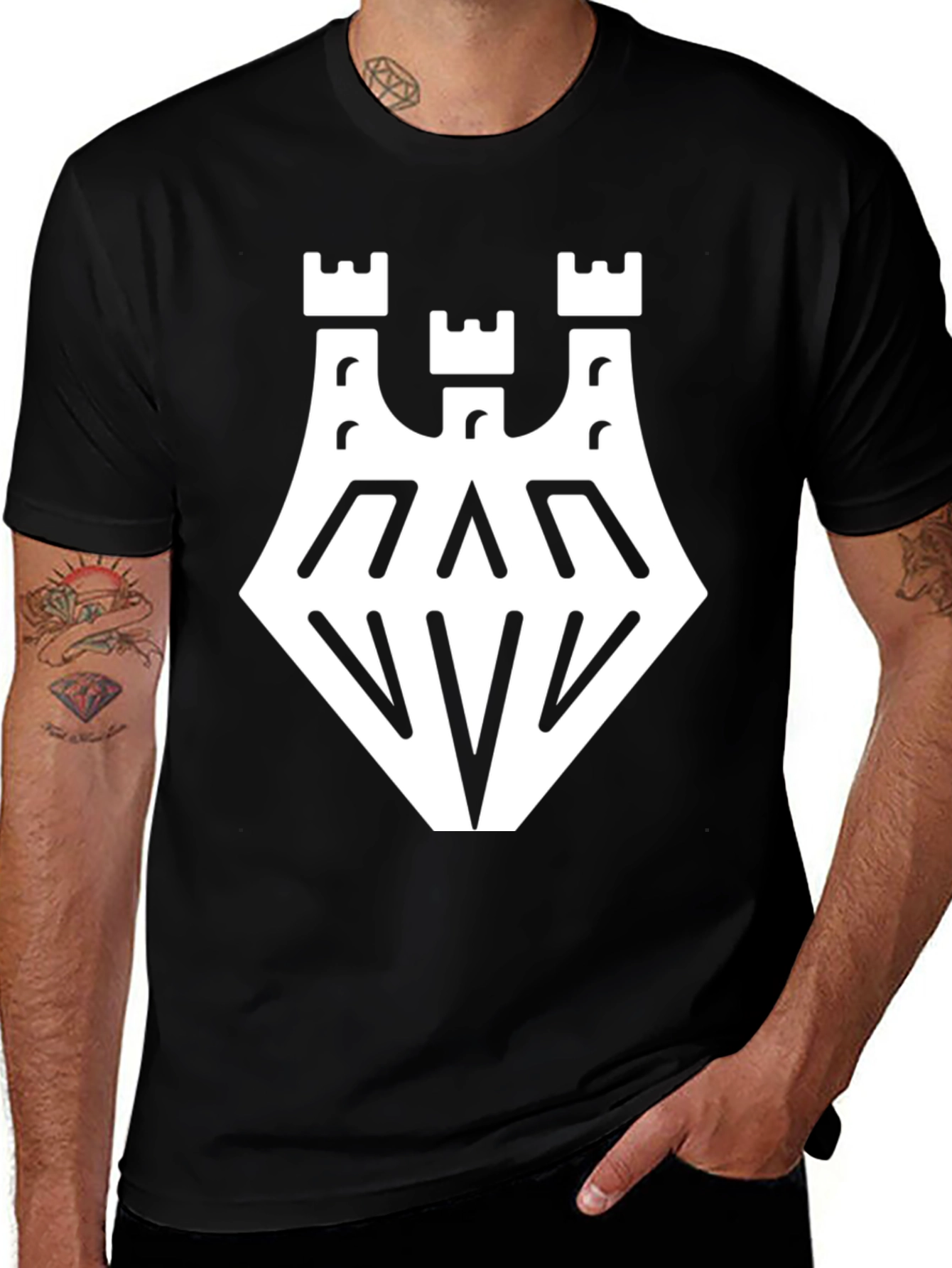 Variant 26 of Black T-Shirt with White Castle Graphic