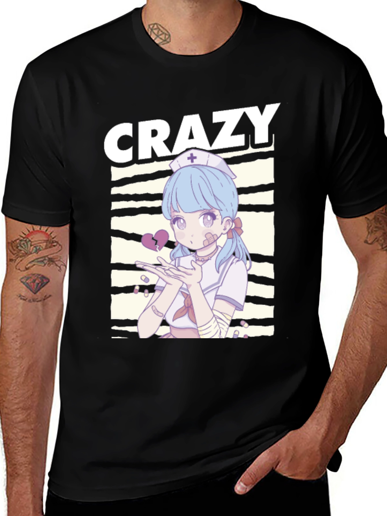 Variant 29 of Crazy Anime Nurse Graphic Black T-Shirt