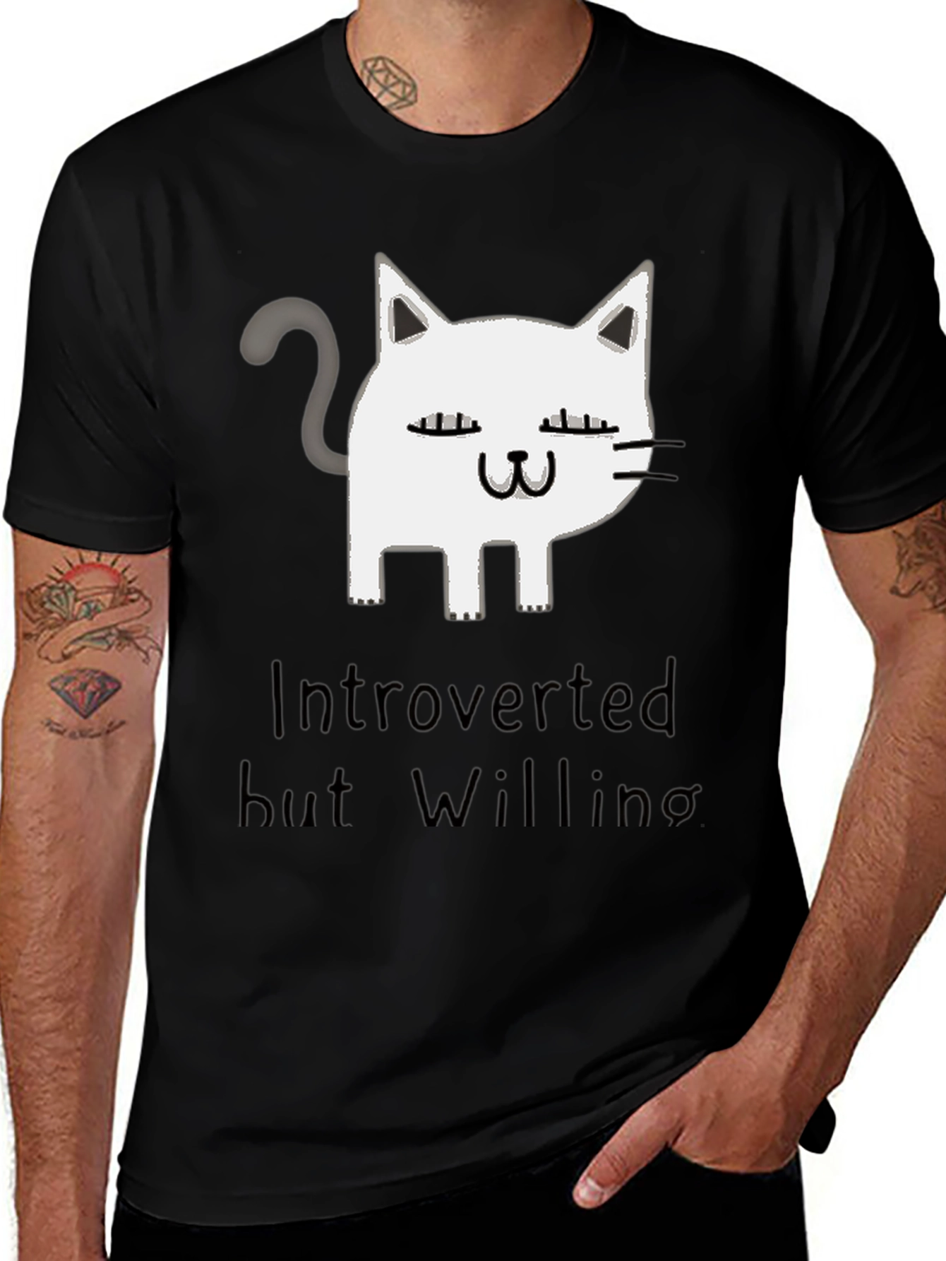 Variant 17 of Introverted But Willing Cat Graphic T-Shirt