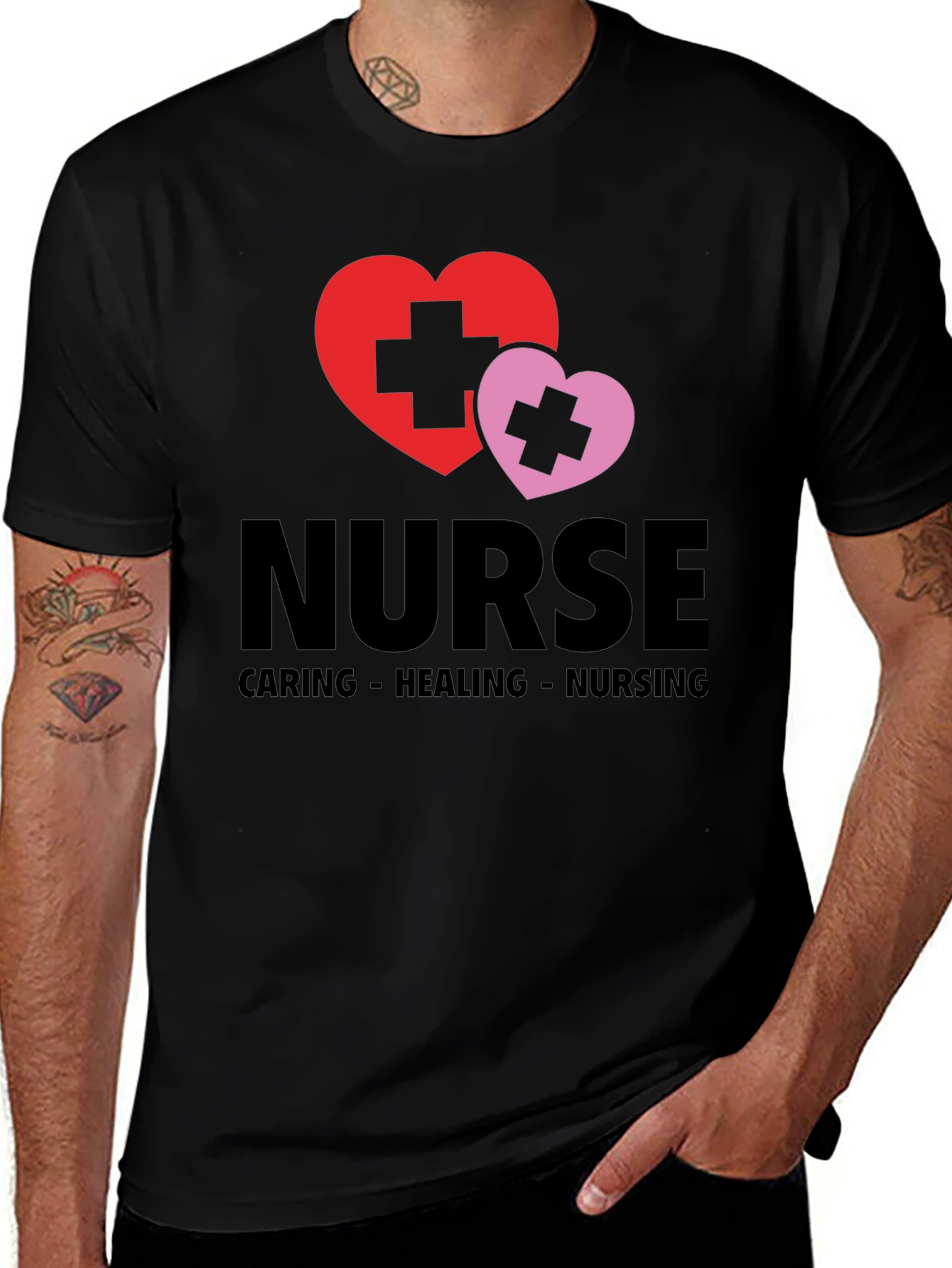 Nurse Heart Graphic T-Shirt Caring Healing Nursing Tee