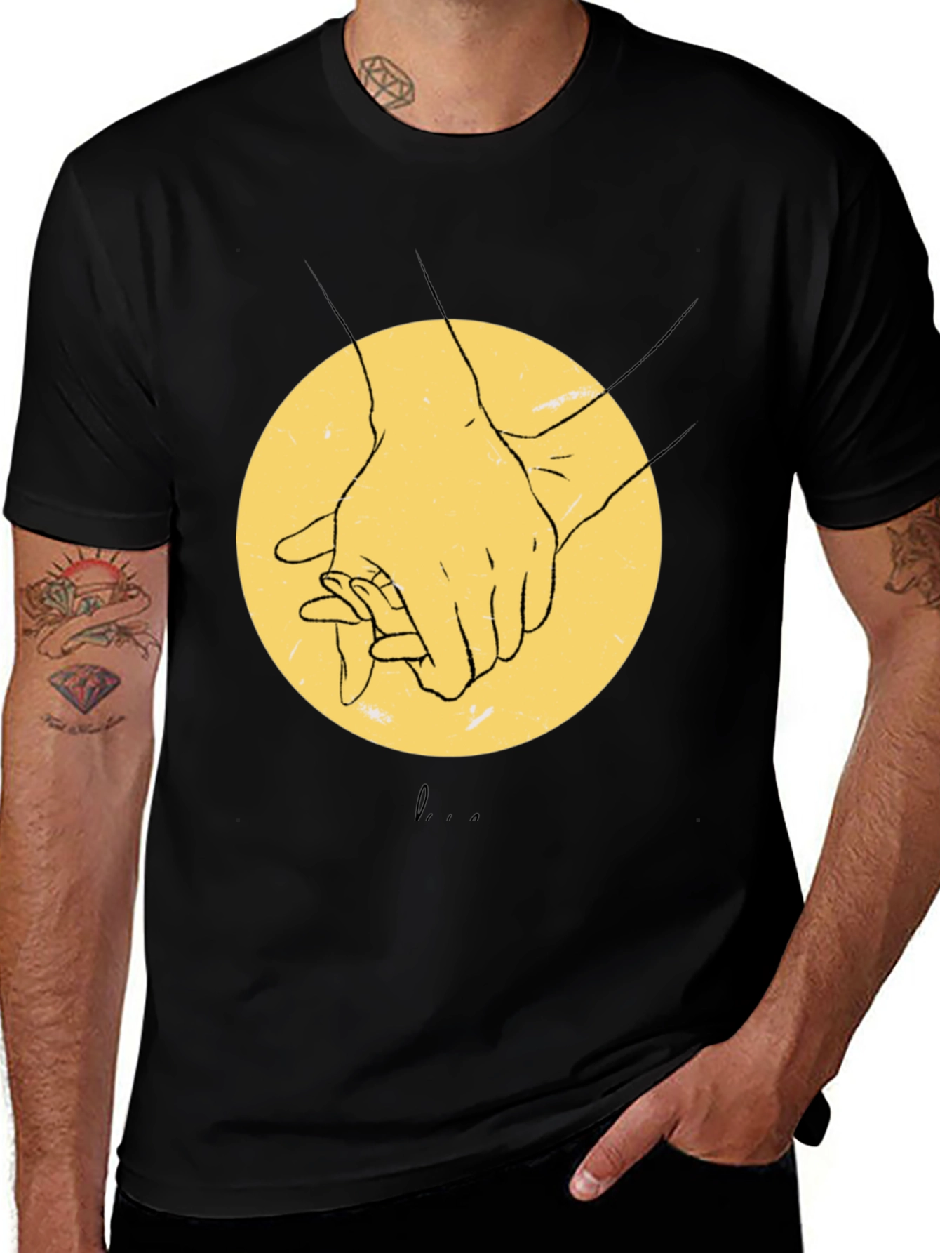 Variant 25 of Hands Holding Graphic Black T-Shirt