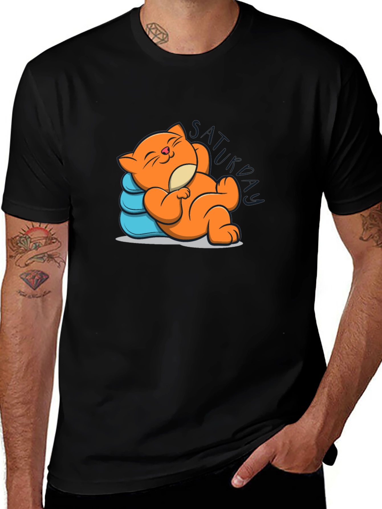 Variant 8 of Relaxed Saturday Cat Graphic Tee - Soft Cotton Blend