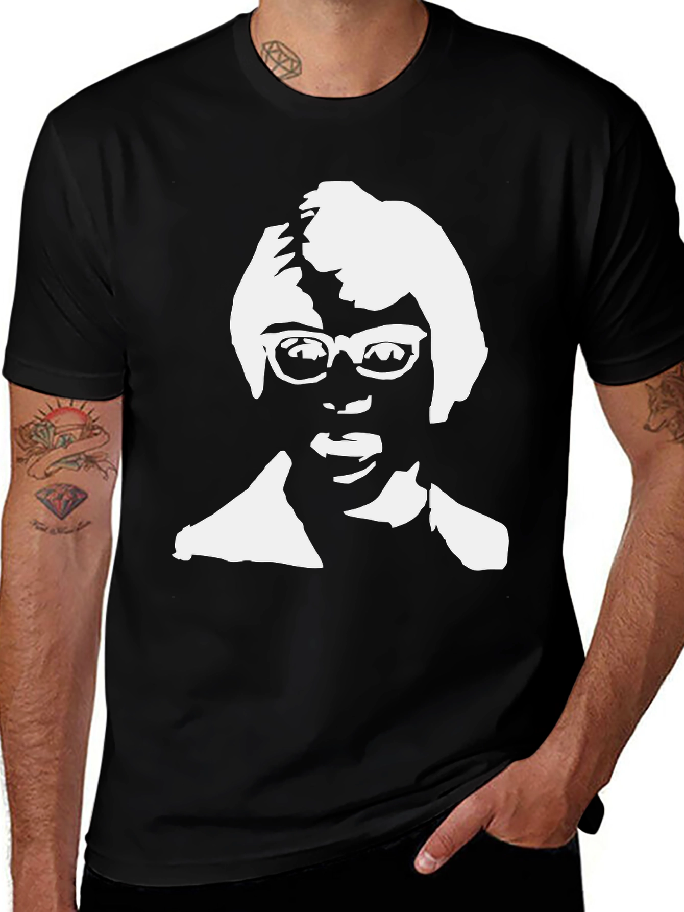 Variant 9 of Retro Portrait Tee - Black Cotton Blend Casual Shirt