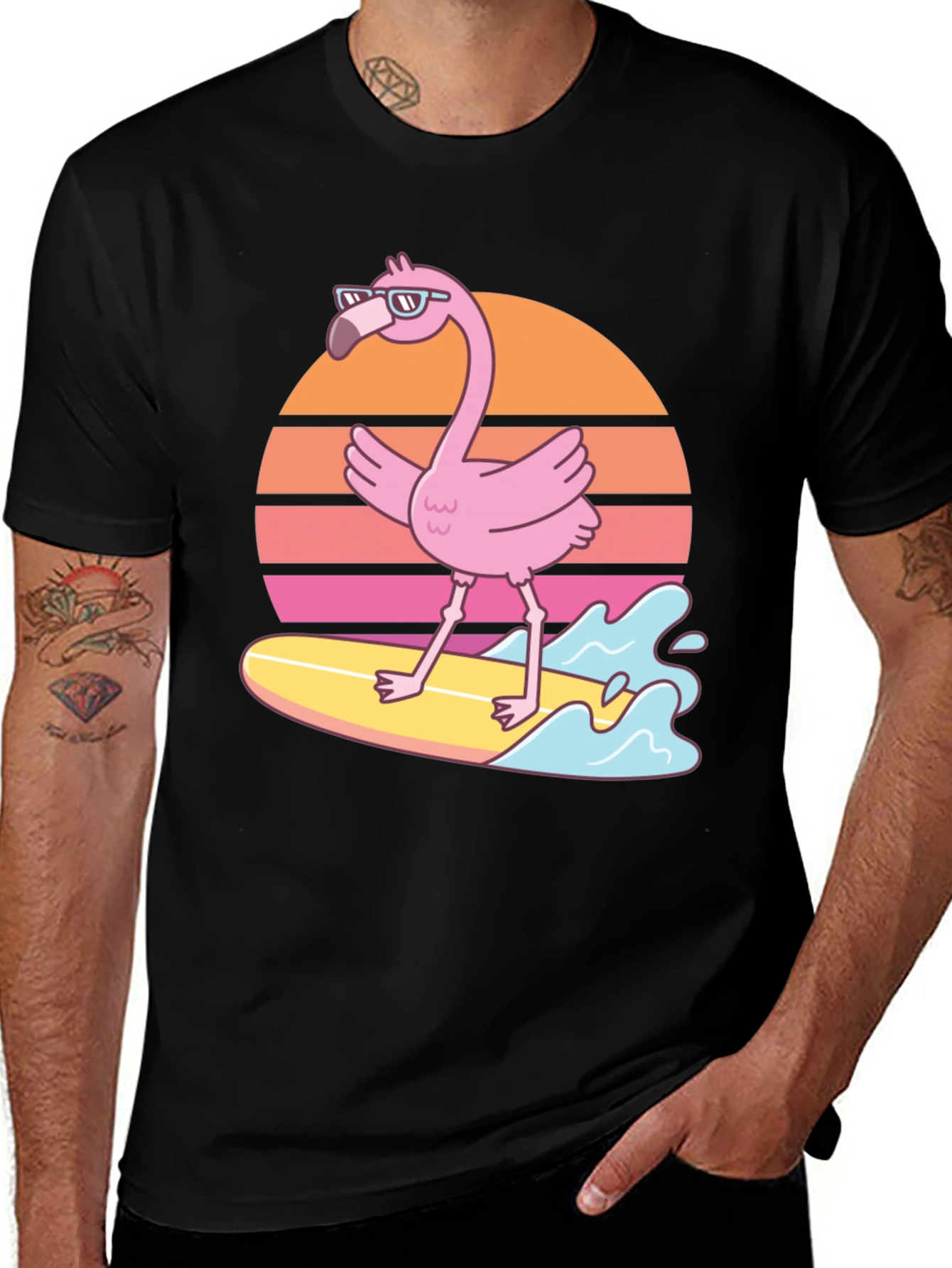 Variant 20 of Flamingo Surf T-Shirt - Fun Tropical Design