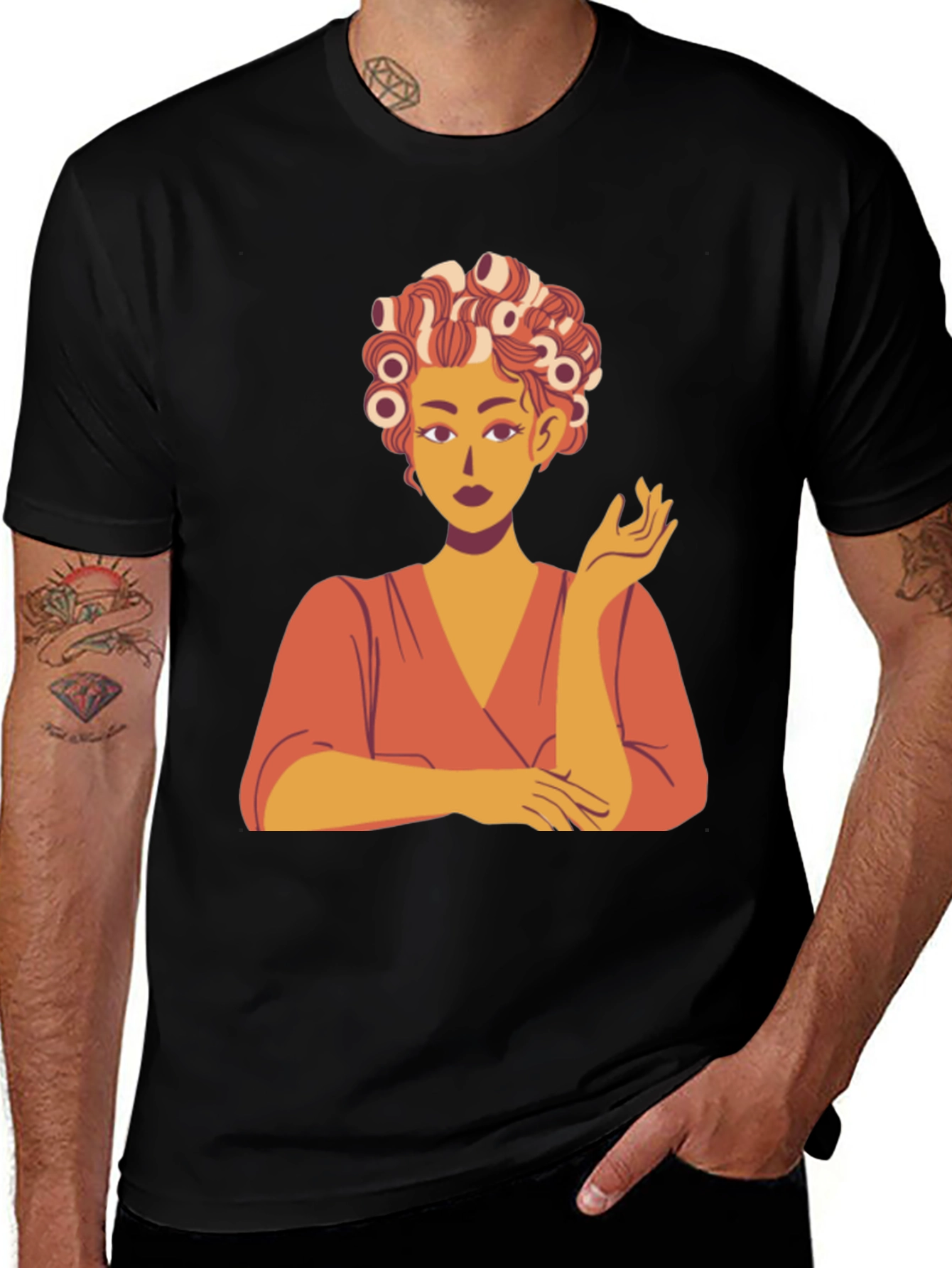 Variant 14 of Retro Cartoon Woman on Black T-Shirt