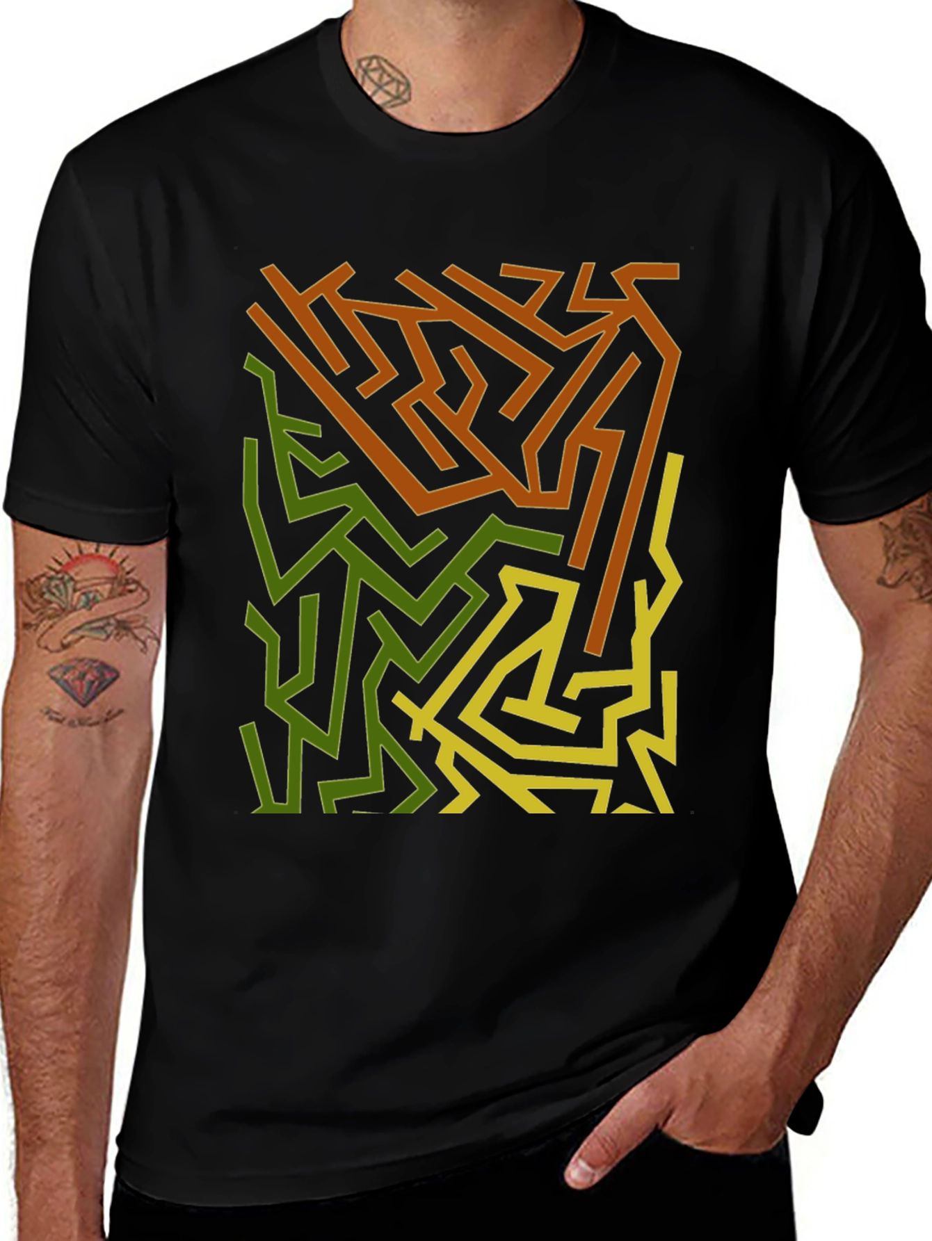 Variant 12 of Abstract Maze Graphic Print Black T-Shirt